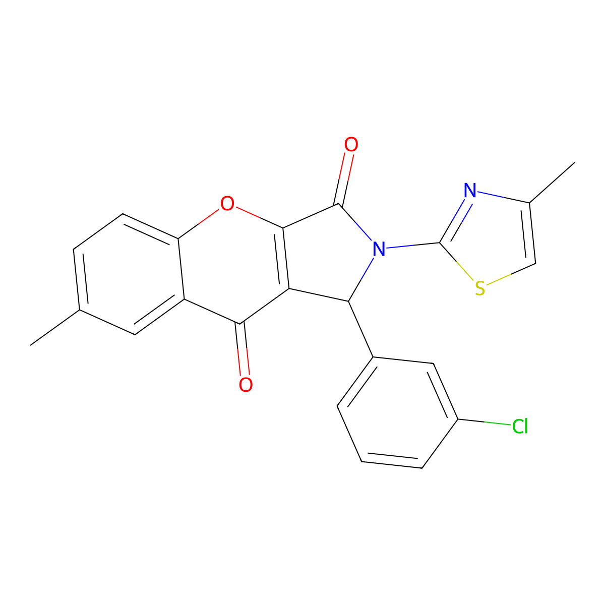 1-(3-Chlorophenyl)-7-methyl-2-(4-methylthiazol-2-yl)-1,2-dihydrochromeno[2,3-c]pyrrole-3,9-dione molecular structure, CAS 848680-29-5