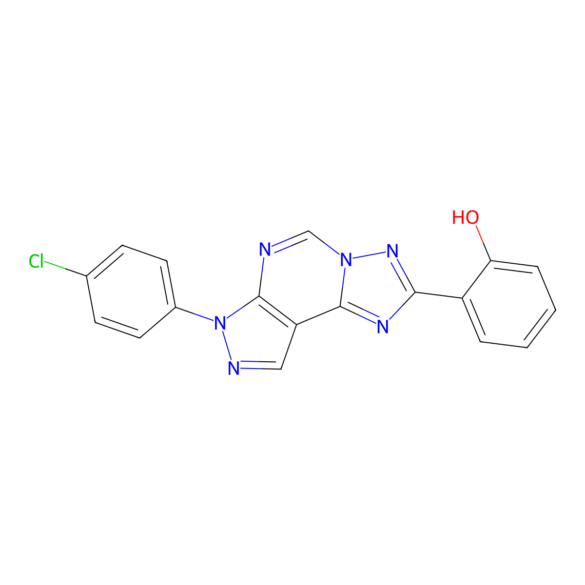 2-[10-(4-Chlorophenyl)-3,5,6,8,10,11-hexaazatricyclo[7.3.0.0^{2,6}]dodeca-1(9),2,4,7,11-pentaen-4-yl]phenol molecular structure, CAS 848681-00-5