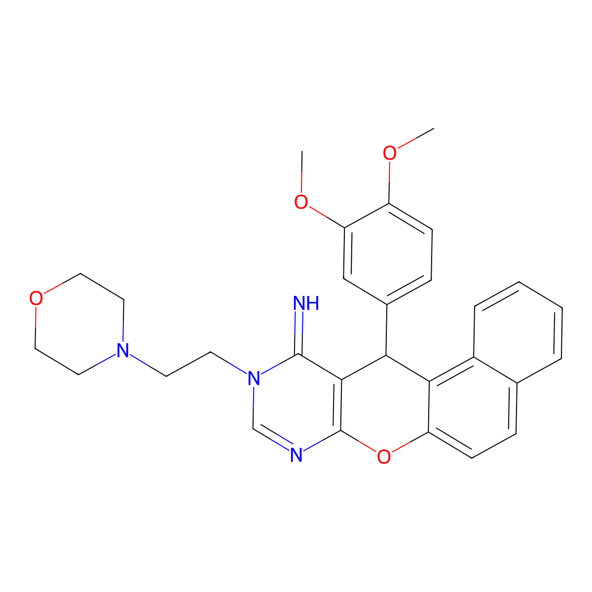 10-(2-Morpholinoethyl)-11-imino-12-(m,p-dimethoxyphenyl)-10,11-dihydro-12H-naphtho[1',2':5,6]-pyrano [2,3-d]pyrimidine molecular structure, CAS 848681-19-6