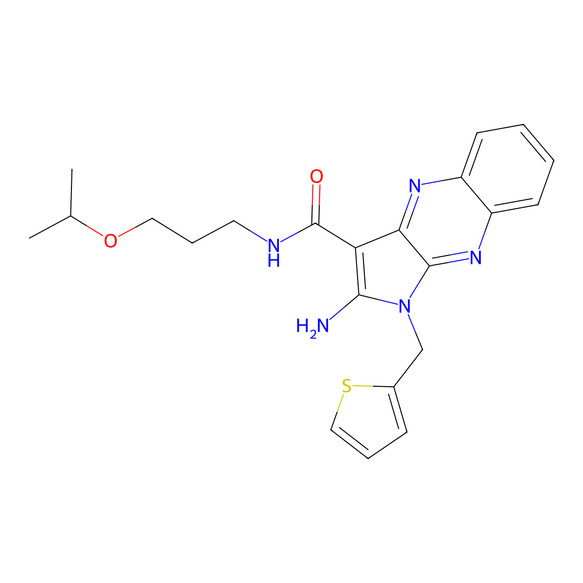 2-amino-N-(3-isopropoxypropyl)-1-(thiophen-2-ylmethyl)-1H-pyrrolo[2,3-b]quinoxaline-3-carboxamide molecular structure, CAS 848681-94-7