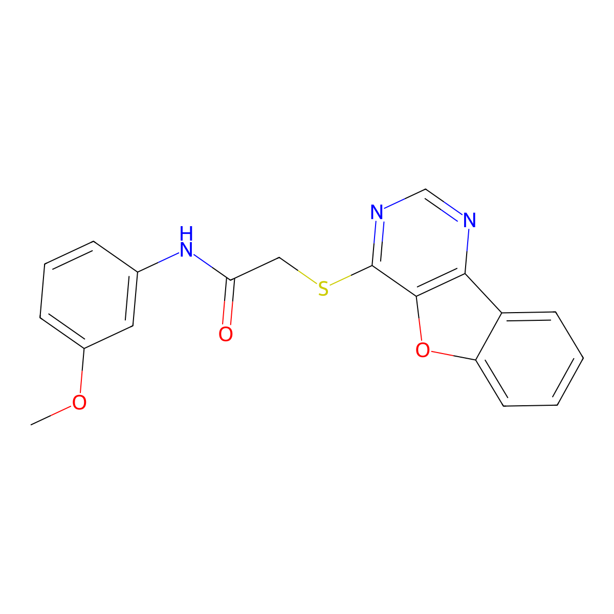 2-(benzofuro[3,2-d]pyrimidin-4-ylthio)-N-(3-methoxyphenyl)acetamide molecular structure, CAS 848682-17-7