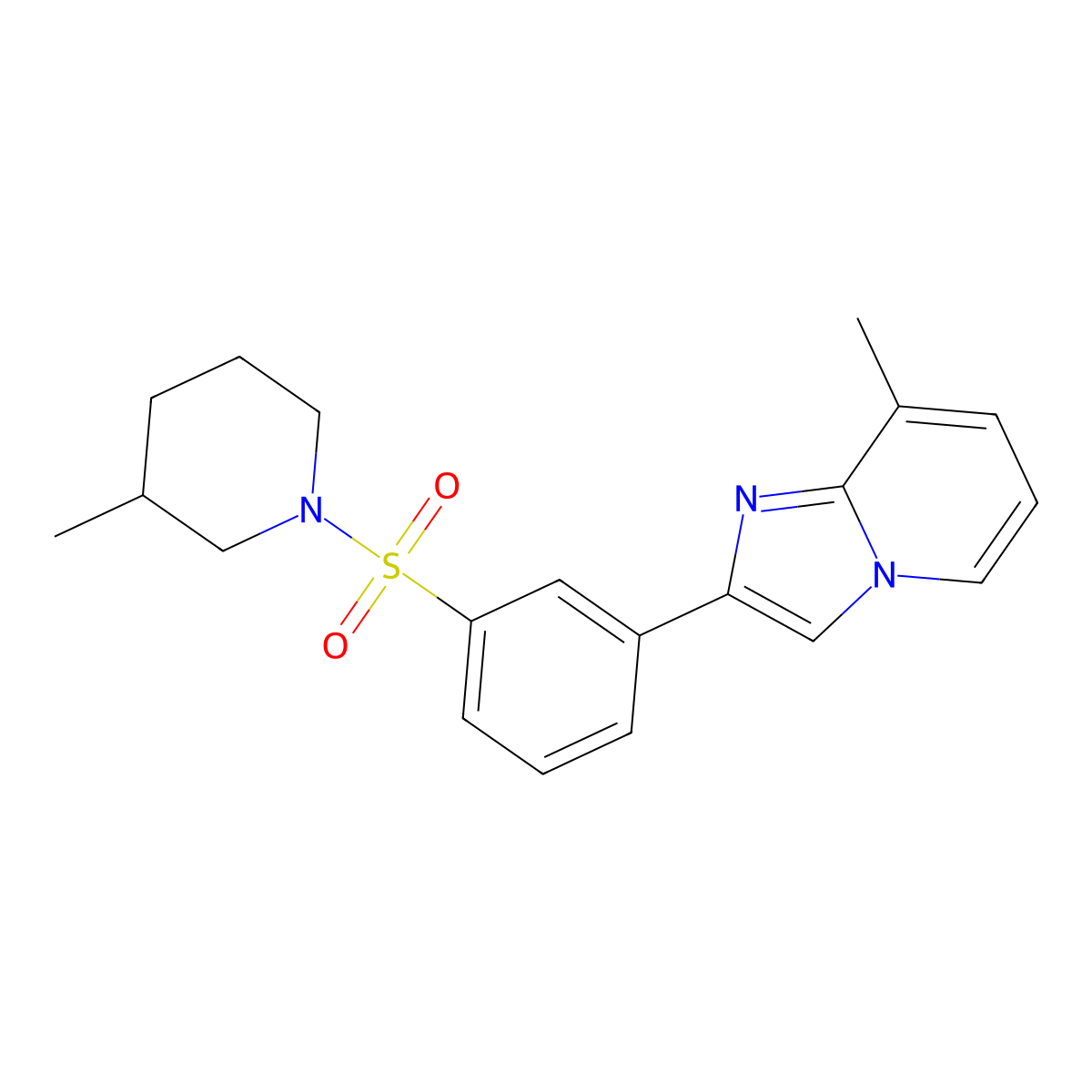 8-Methyl-2-{3-[(3-methylpiperidin-1-yl)sulfonyl]phenyl}imidazo[1,2-a]pyridine molecular structure, CAS 848682-45-1