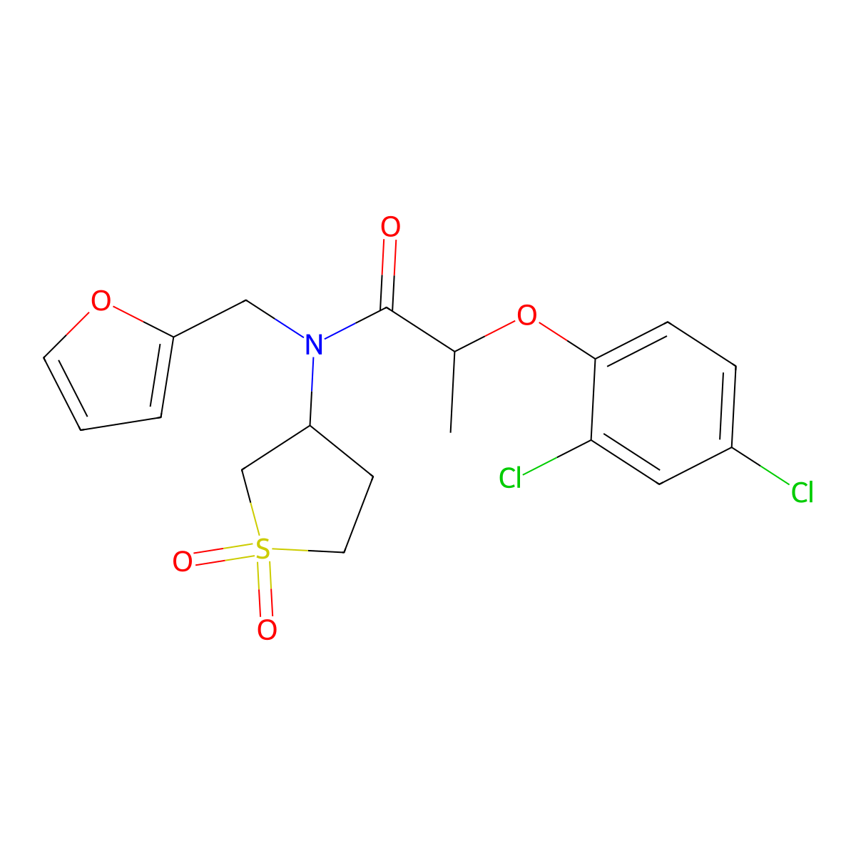 2-(2,4-dichlorophenoxy)-N-(1,1-dioxidotetrahydrothiophen-3-yl)-N-(furan-2-ylmethyl)propanamide molecular structure, CAS 848682-59-7