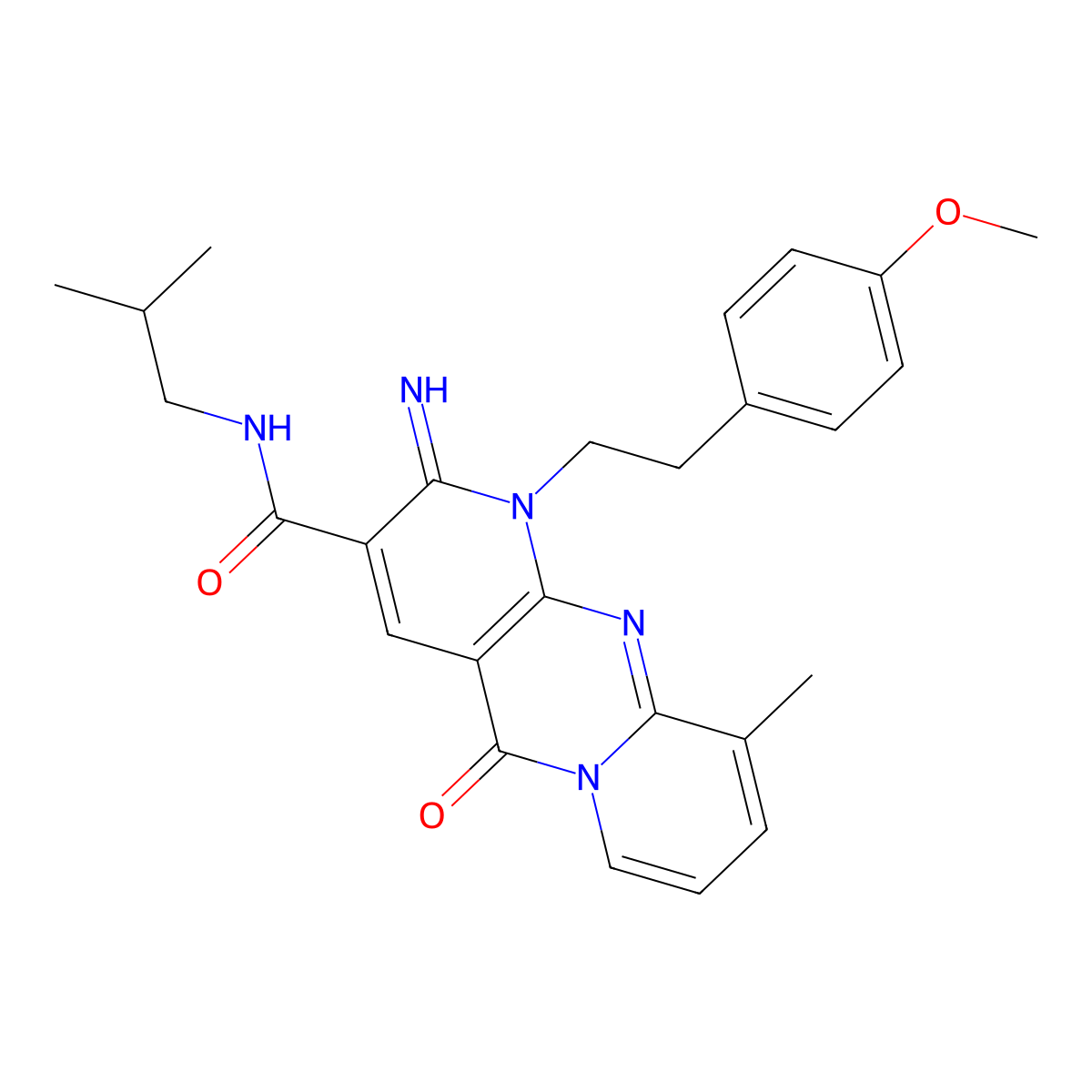 2-imino-N~3~-isobutyl-1-(4-methoxyphenethyl)-10-methyl-5-oxo-1,5-dihydro-2H-dipyrido[1,2-a:2,3-d]pyrimidine-3-carboxamide molecular structure, CAS 848682-60-0