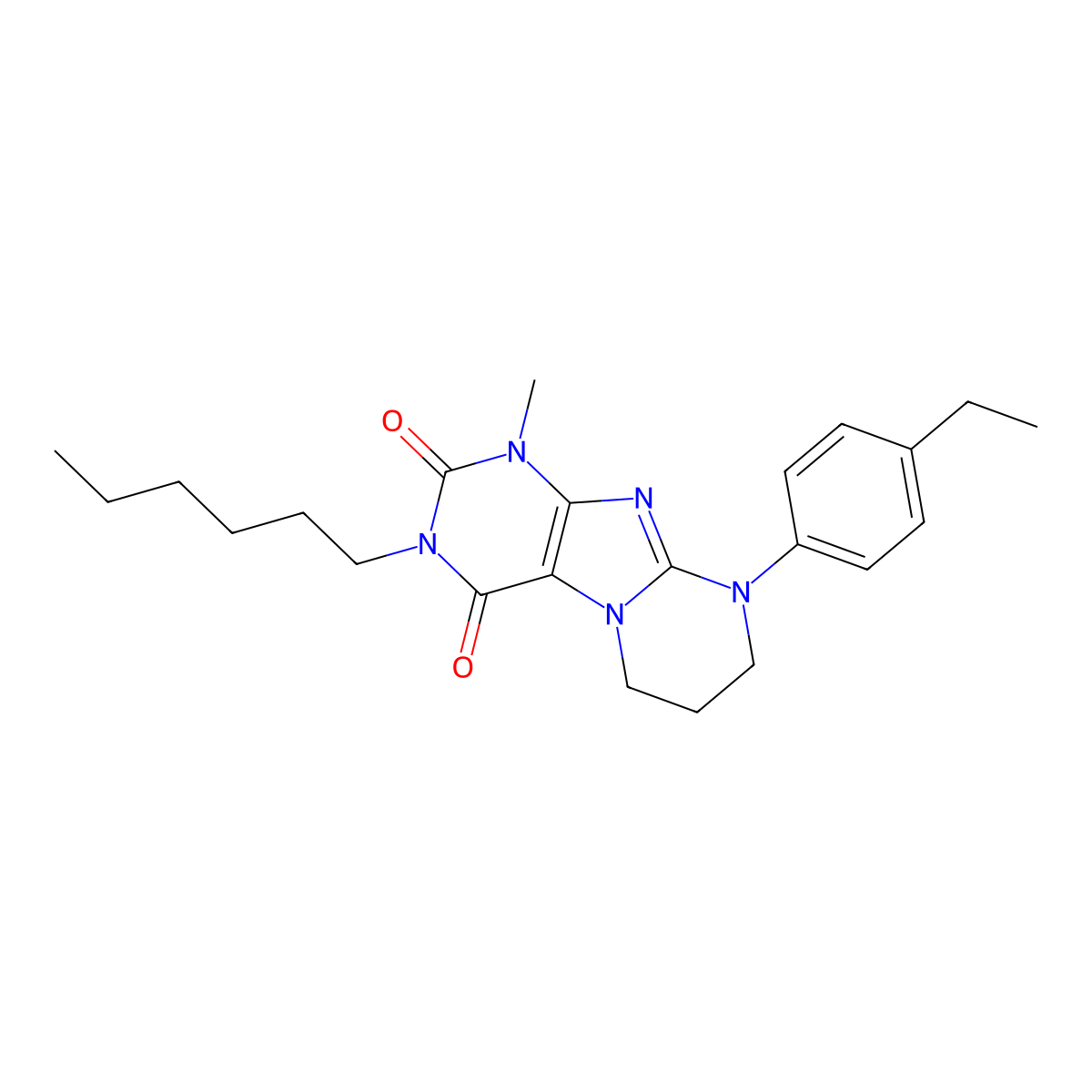 9-(4-ethylphenyl)-3-hexyl-1-methyl-7,8-dihydro-6H-purino[7,8-a]pyrimidine-2,4-dione molecular structure, CAS 848683-12-5