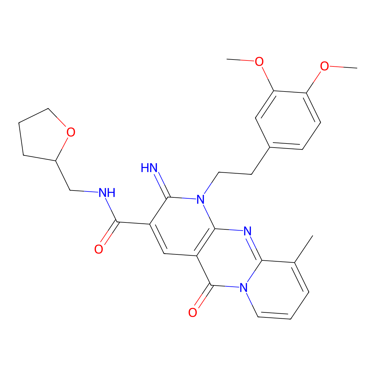 1-[2-(3,4-dimethoxyphenyl)ethyl]-2-imino-10-methyl-5-oxo-N-(2-oxolanylmethyl)-3-dipyrido[3,4-c:1',2'-f]pyrimidinecarboxamide molecular structure, CAS 848683-20-5