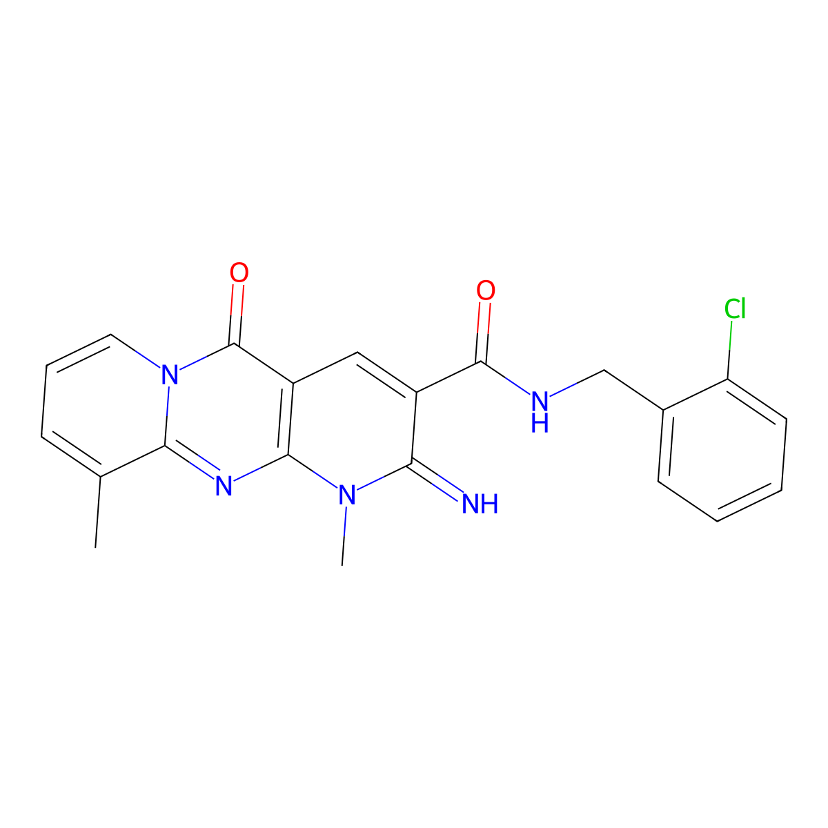 N-(2-chlorobenzyl)-2-imino-1,10-dimethyl-5-oxo-1,5-dihydro-2H-dipyrido[1,2-a:2',3'-d]pyrimidine-3-carboxamide molecular structure, CAS 848683-26-1
