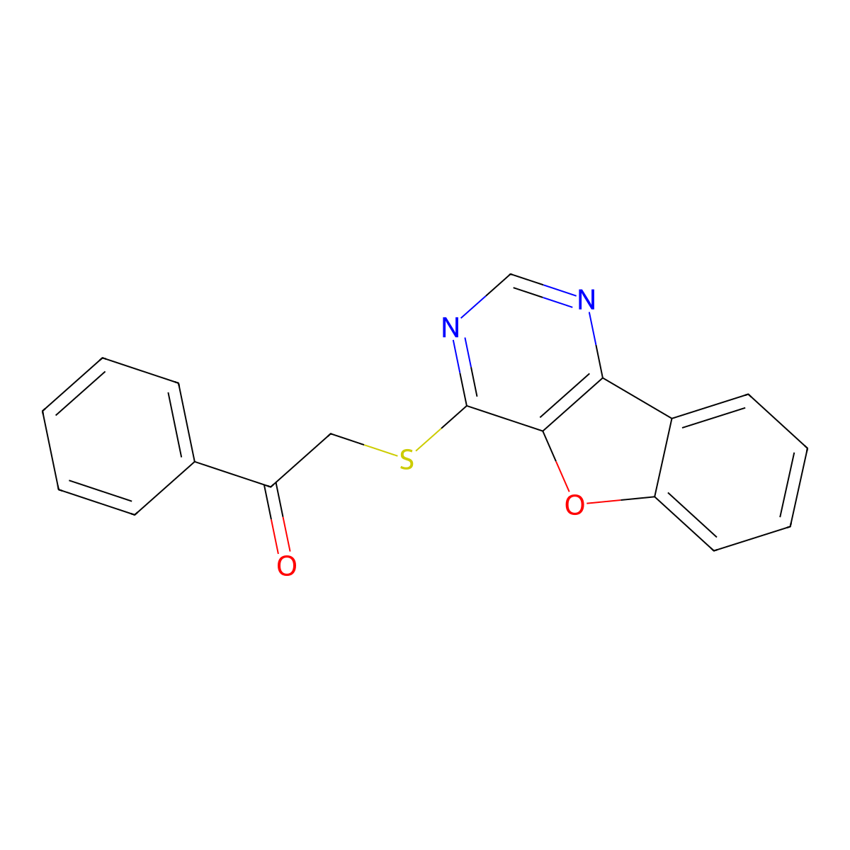 2-(Benzofuro[3,2-d]pyrimidin-4-ylthio)-1-phenylethanone molecular structure, CAS 848683-44-3