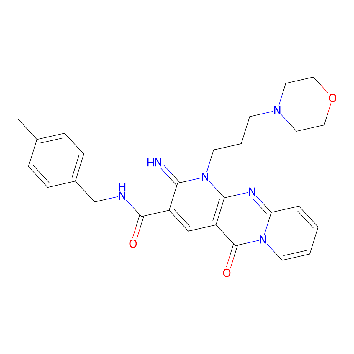 [2-imino-1-(3-morpholin-4-ylpropyl)-5-oxo(1,6-dihydropyridino[1,2-a]pyridino[2,3-d]pyrimidin-3-yl)]-N-[(4-methylphenyl)methyl]carboxamide molecular structure, CAS 848683-52-3