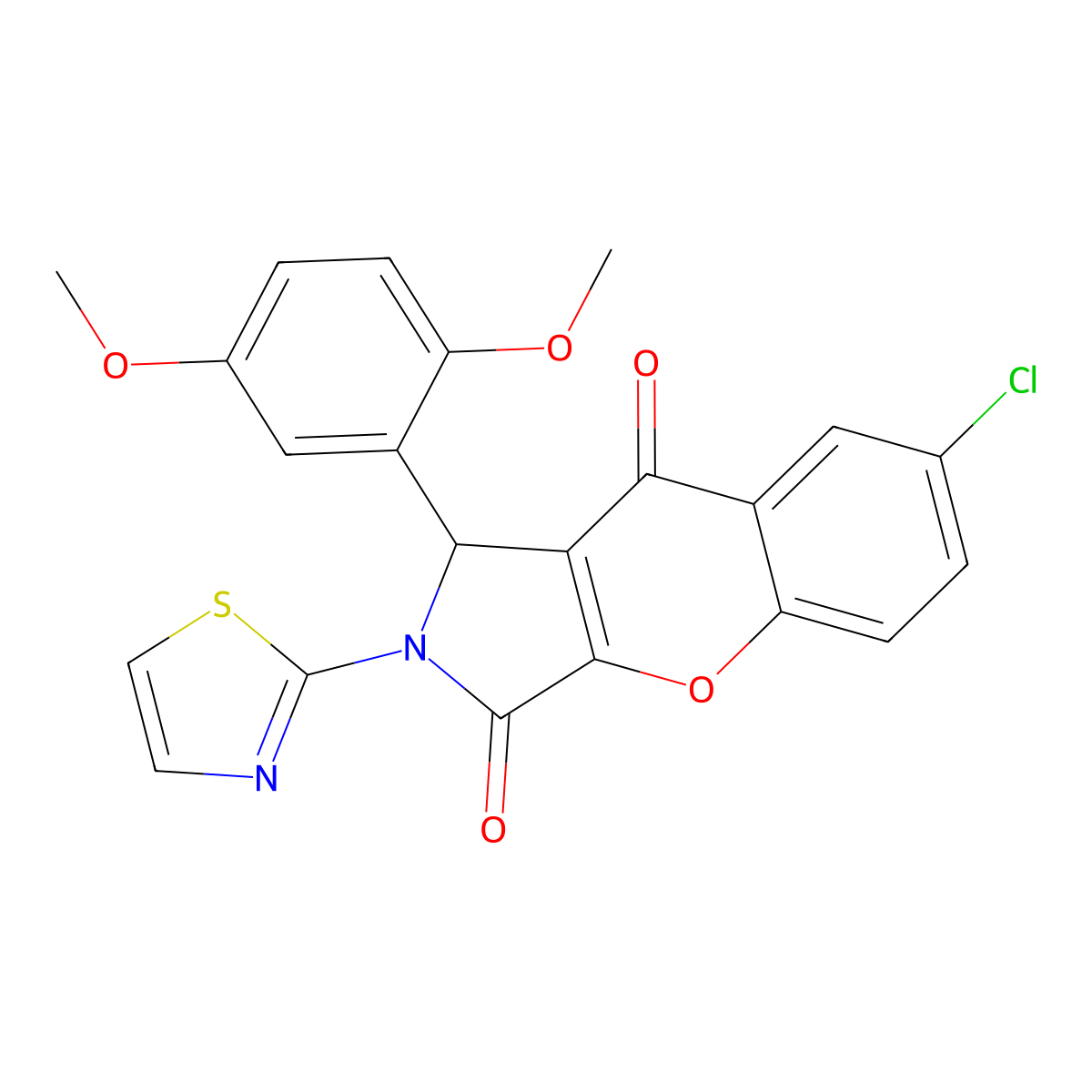 7-Chloro-1-(2,5-dimethoxyphenyl)-2-(1,3-thiazol-2-yl)-1,2-dihydrochromeno[2,3-c]pyrrole-3,9-dione molecular structure, CAS 848684-28-6