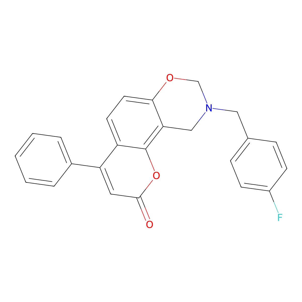 9-(4-fluorobenzyl)-4-phenyl-9,10-dihydro-2H,8H-chromeno[8,7-e][1,3]oxazin-2-one molecular structure, CAS 848684-34-4