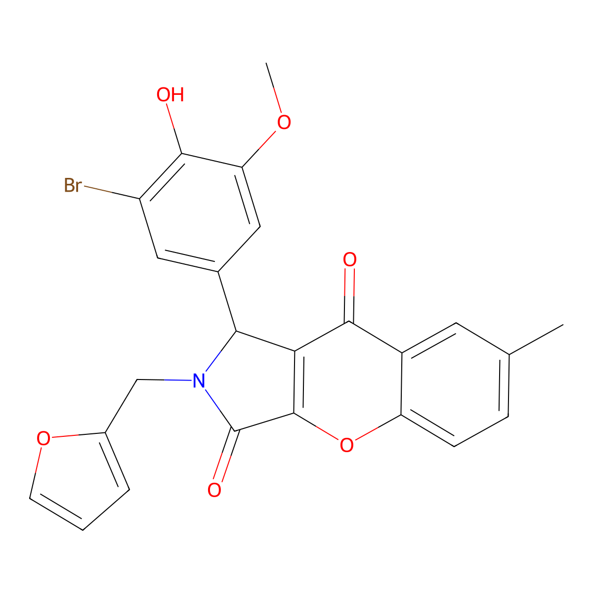 1-(3-Bromo-4-hydroxy-5-methoxyphenyl)-2-(2-furylmethyl)-7-methyl-1,2-dihydrochromeno[2,3-c]pyrrole-3,9-dione molecular structure, CAS 848684-43-5