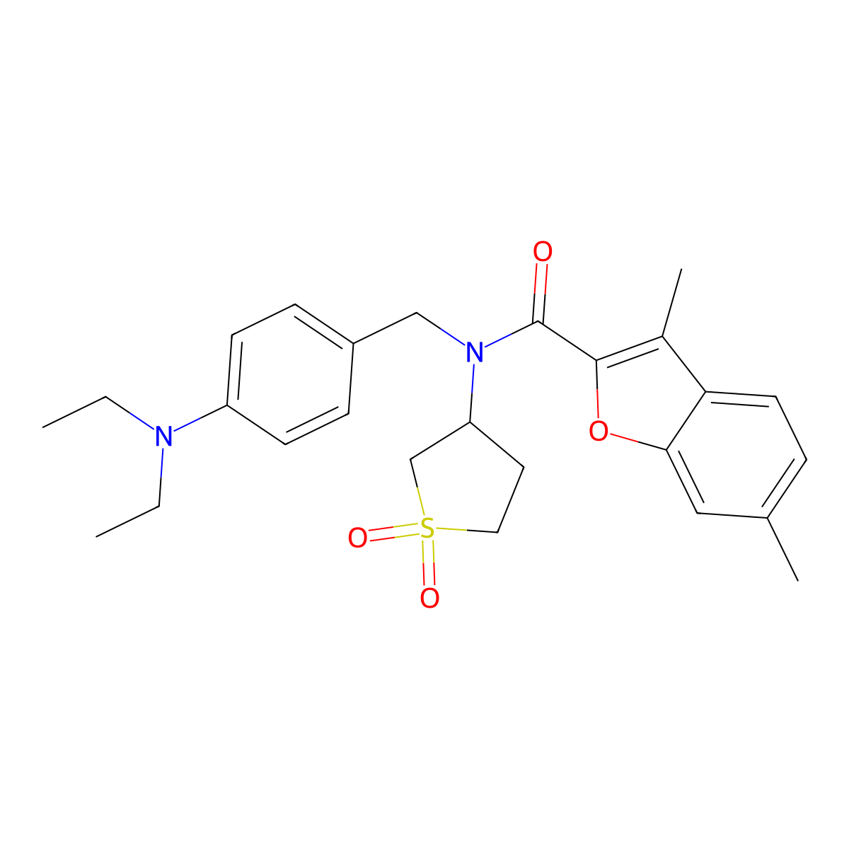 N-[4-(diethylamino)benzyl]-N-(1,1-dioxidotetrahydrothiophen-3-yl)-3,6-dimethyl-1-benzofuran-2-carboxamide molecular structure, CAS 848684-87-7