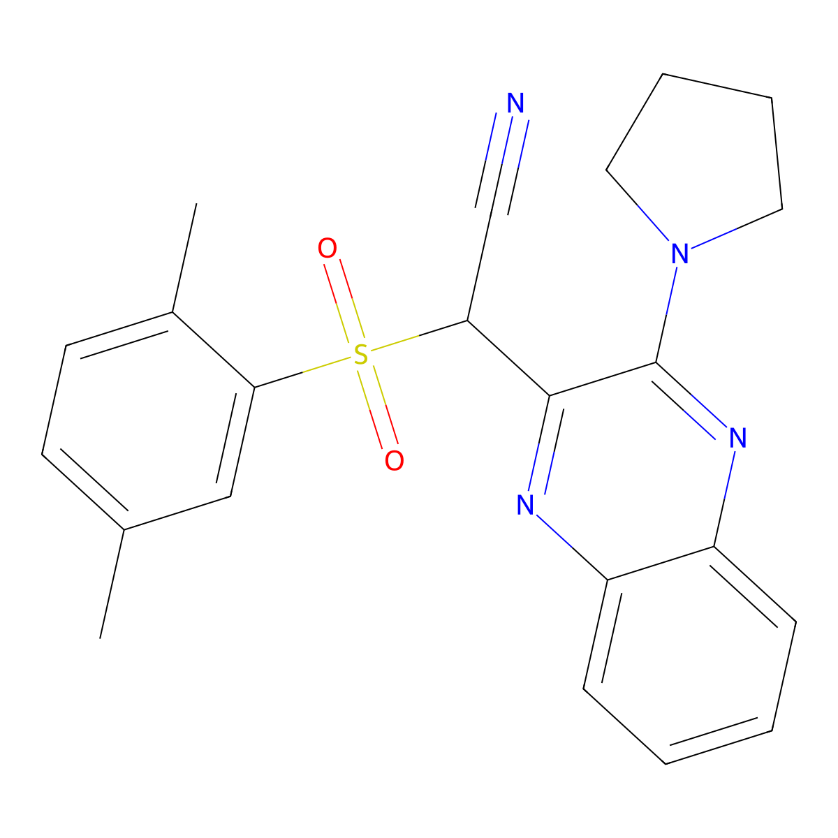 2-(2,5-Dimethylphenyl)sulfonyl-2-(3-pyrrolidin-1-ylquinoxalin-2-yl)acetonitrile molecular structure, CAS 848685-24-5