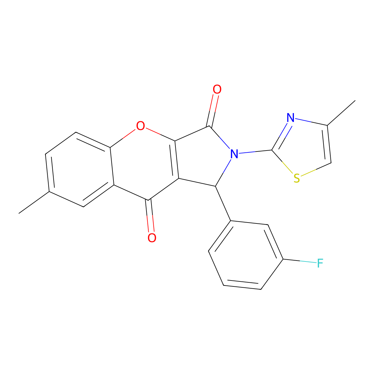 1-(3-Fluorophenyl)-7-methyl-2-(4-methylthiazol-2-yl)-1,2-dihydrochromeno[2,3-c]pyrrole-3,9-dione molecular structure, CAS 848685-75-6