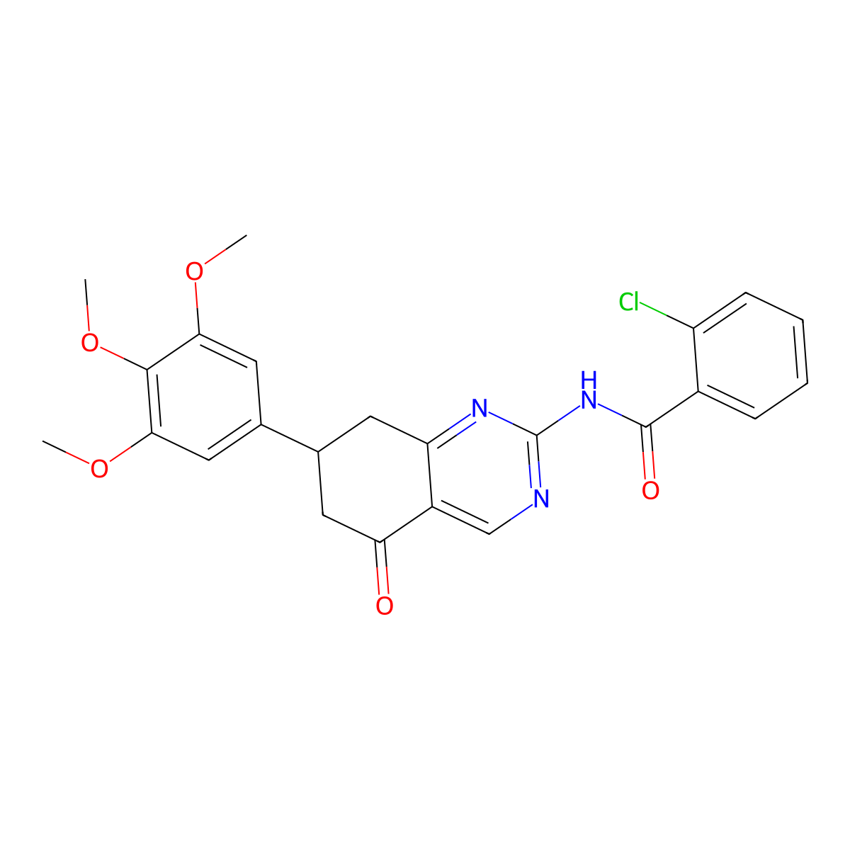 2-chloro-N-[5-oxo-7-(3,4,5-trimethoxyphenyl)-5,6,7,8-tetrahydroquinazolin-2-yl]benzamide molecular structure, CAS 848686-52-2