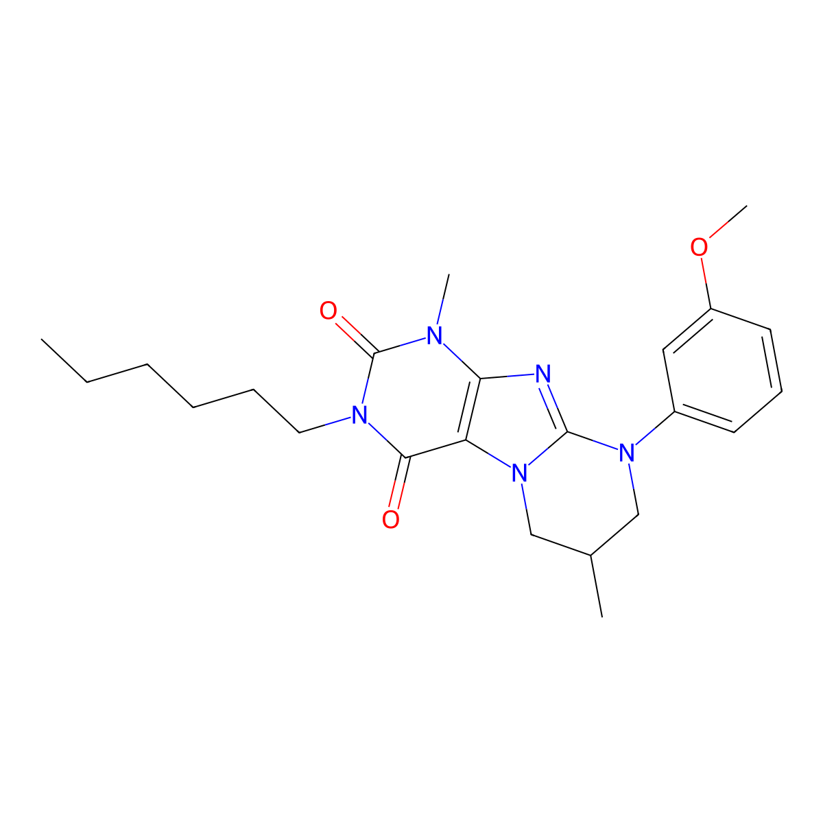 3-hexyl-9-(3-methoxyphenyl)-1,7-dimethyl-7,8-dihydro-6H-purino[7,8-a]pyrimidine-2,4-dione molecular structure, CAS 848686-93-1