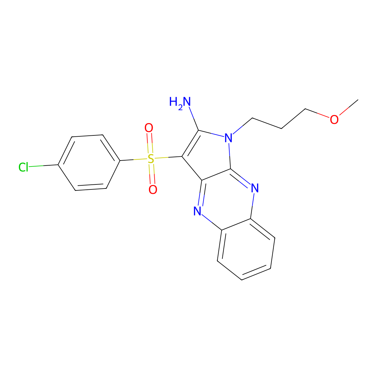 3-((4-chlorophenyl)sulfonyl)-1-(3-methoxypropyl)-1H-pyrrolo[2,3-b]quinoxalin-2-amine molecular structure, CAS 848687-39-8