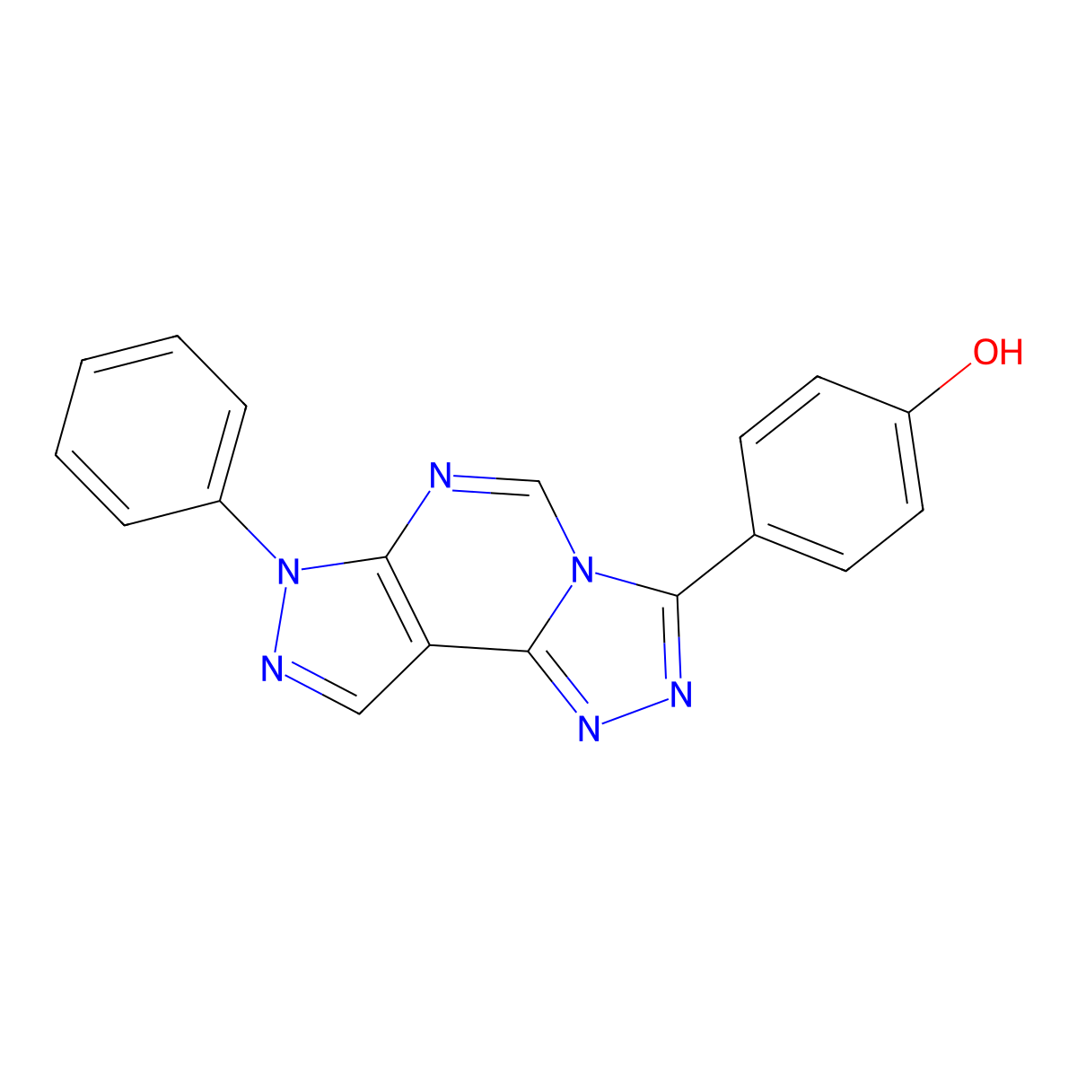 4-(7-phenyl-7H-pyrazolo[4,3-e][1,2,4]triazolo[4,3-c]pyrimidin-3-yl)phenol molecular structure, CAS 848687-60-5