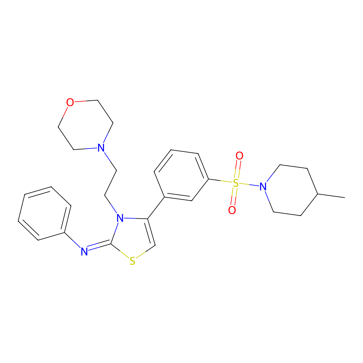 N-[(2Z)-4-{3-[(4-methylpiperidin-1-yl)sulfonyl]phenyl}-3-[2-(morpholin-4-yl)ethyl]-1,3-thiazol-2(3H)-ylidene]aniline molecular structure, CAS 848687-88-7