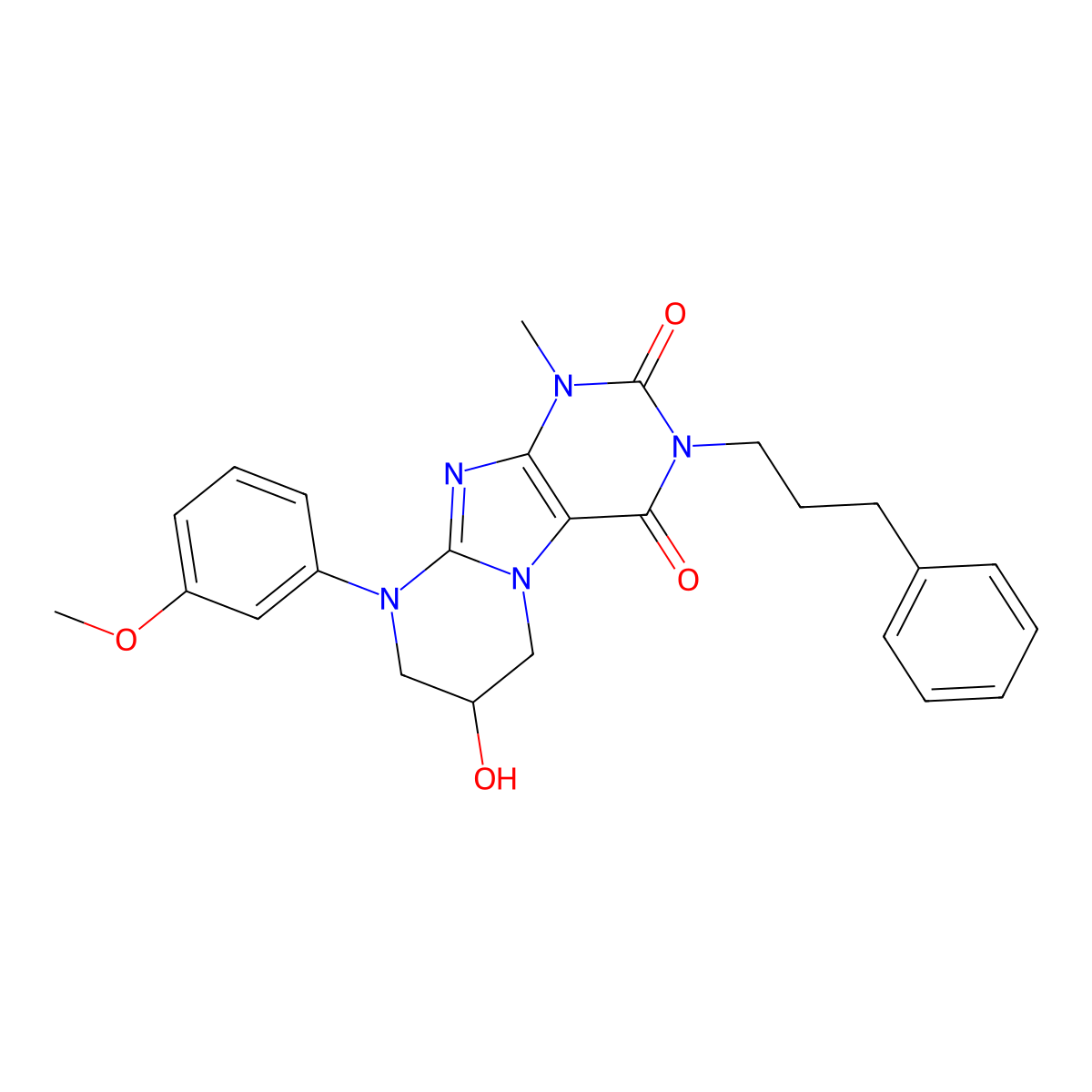 7-hydroxy-9-(3-methoxyphenyl)-1-methyl-3-(3-phenylpropyl)-7,8-dihydro-6H-purino[7,8-a]pyrimidine-2,4-dione molecular structure, CAS 848688-17-5