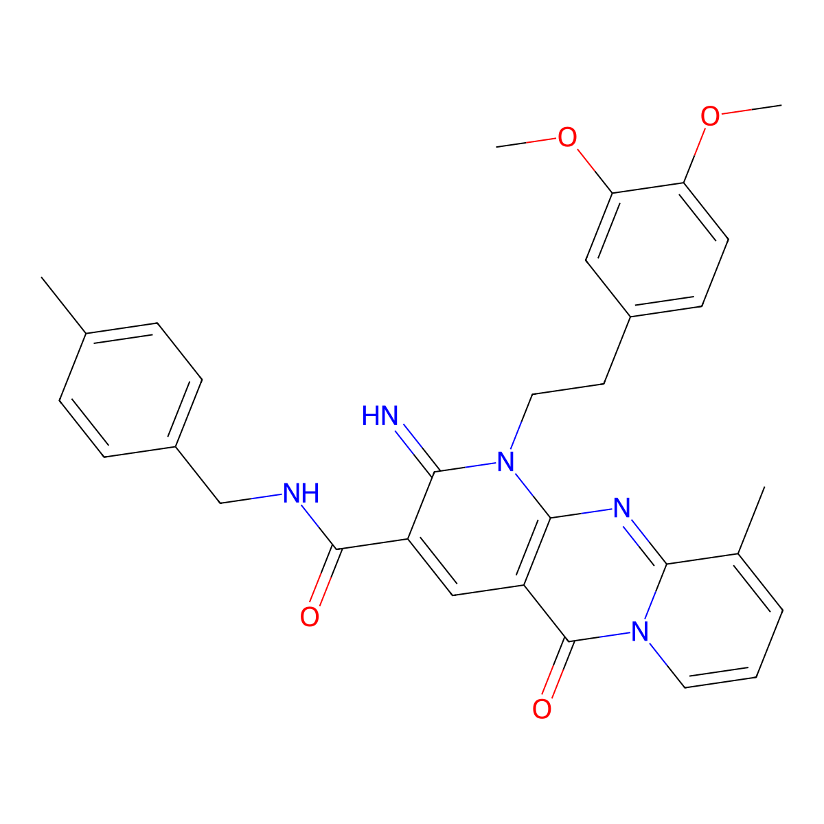 1-[2-(3,4-dimethoxyphenyl)ethyl]-2-imino-10-methyl-N-(4-methylbenzyl)-5-oxo-1,5-dihydro-2H-dipyrido[1,2-a:2',3'-d]pyrimidine-3-carboxamide molecular structure, CAS 848688-47-1