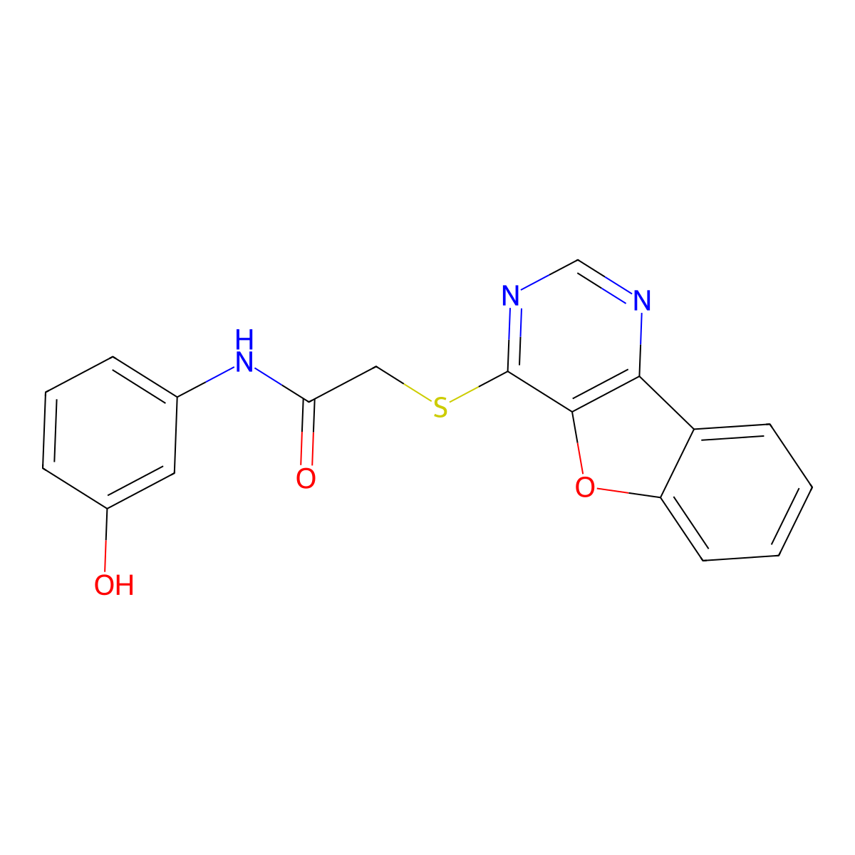 2-([1]benzofuro[3,2-d]pyrimidin-4-ylsulfanyl)-N-(3-hydroxyphenyl)acetamide molecular structure, CAS 848688-62-0