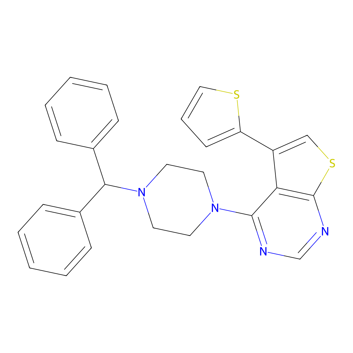 4-(4-Benzhydrylpiperazin-1-yl)-5-(thiophen-2-yl)thieno[2,3-d]pyrimidine molecular structure, CAS 848689-68-9