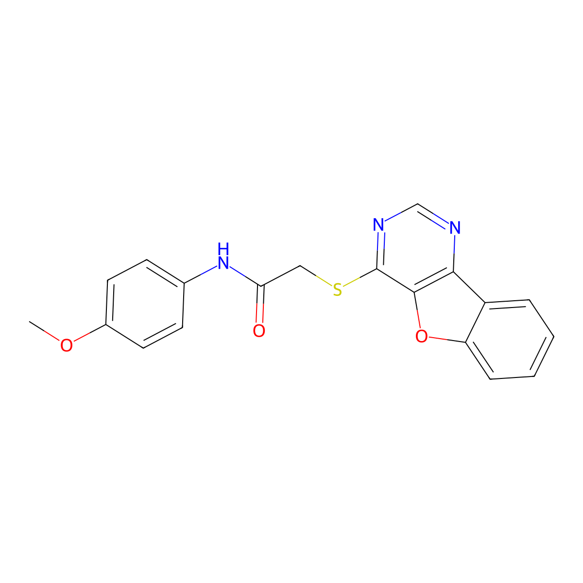 2-(benzofuro[3,2-d]pyrimidin-4-ylthio)-N-(4-methoxyphenyl)acetamide molecular structure, CAS 848689-93-0