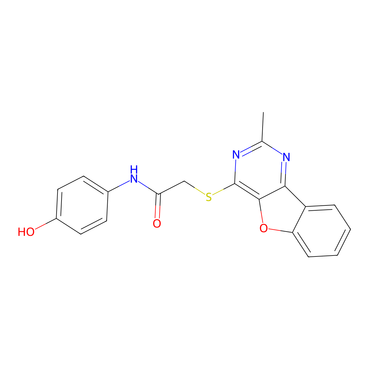 N-(4-hydroxyphenyl)-2-({4-methyl-8-oxa-3,5-diazatricyclo[7.4.0.0^{2,7}]trideca-1(9),2(7),3,5,10,12-hexaen-6-yl}sulfanyl)acetamide molecular structure, CAS 848690-09-5