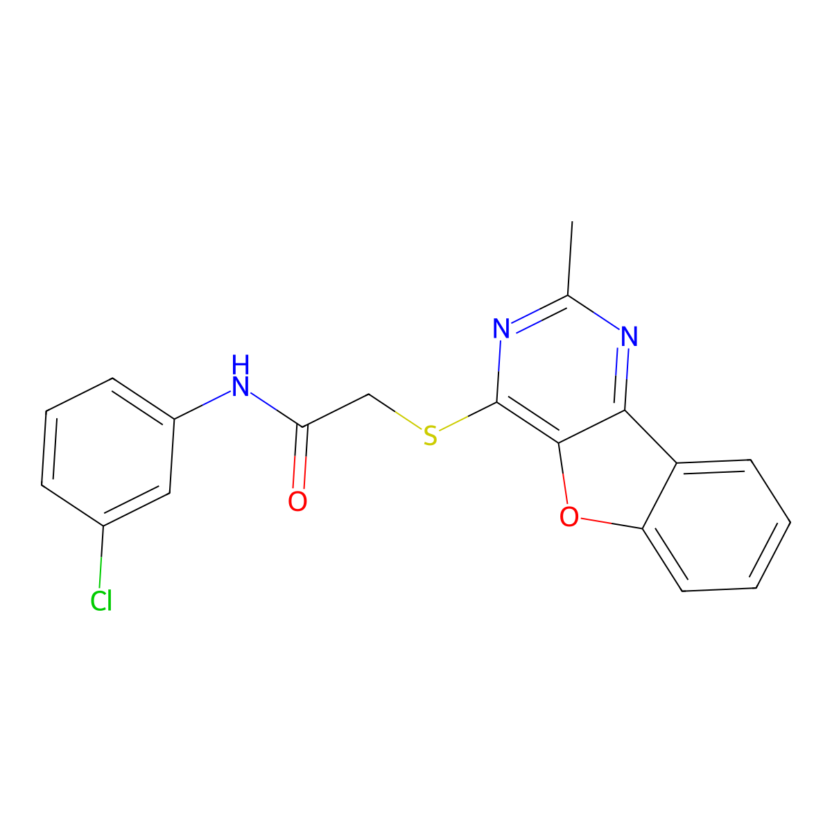 N-(3-chlorophenyl)-2-[(2-methyl-[1]benzofuro[3,2-d]pyrimidin-4-yl)sulfanyl]acetamide molecular structure, CAS 848726-51-2