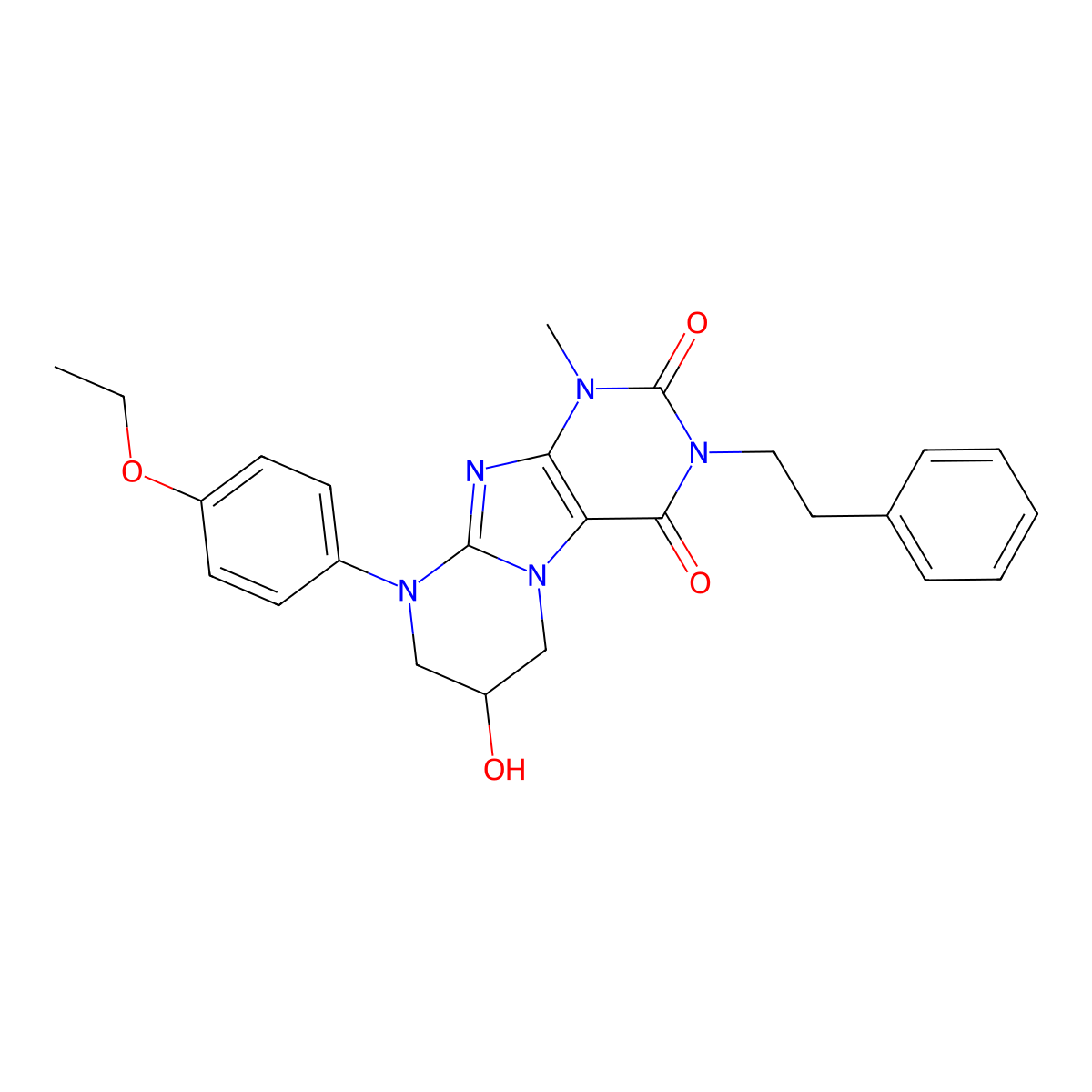 9-(4-ethoxyphenyl)-7-hydroxy-1-methyl-3-(2-phenylethyl)-6,7,8,9-tetrahydropyrimido[2,1-f]purine-2,4(1H,3H)-dione molecular structure, CAS 848726-56-7