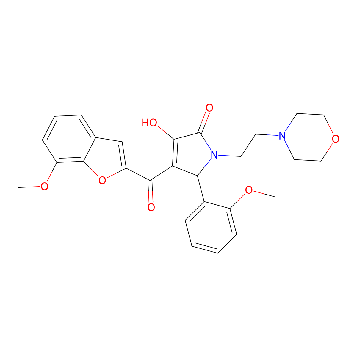 3-hydroxy-4-[(7-methoxy-1-benzofuran-2-yl)carbonyl]-5-(2-methoxyphenyl)-1-[2-(4-morpholinyl)ethyl]-1,5-dihydro-2H-pyrrol-2-one molecular structure, CAS 848727-10-6