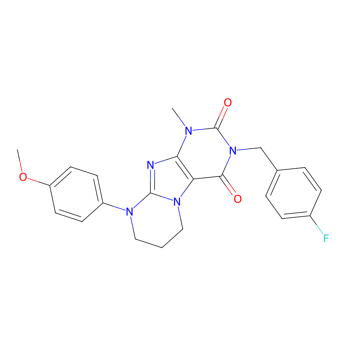 3-(4-fluorobenzyl)-9-(4-methoxyphenyl)-1-methyl-6,7,8,9-tetrahydropyrimido[2,1-f]purine-2,4(1H,3H)-dione molecular structure, CAS 848727-18-4