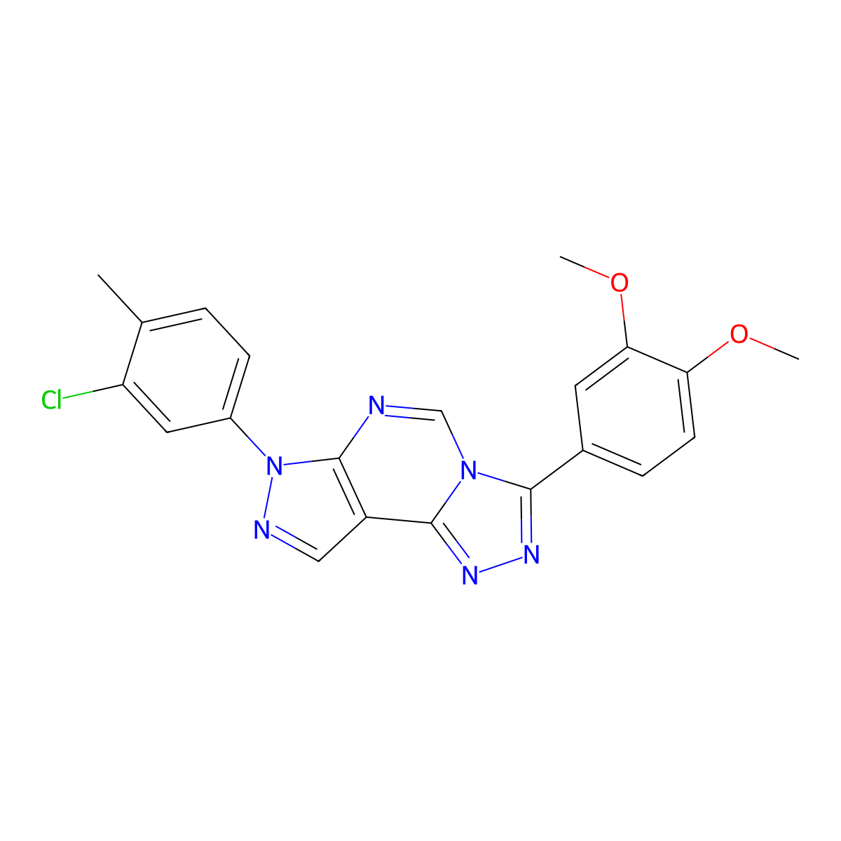 4-[3-(3-Chloro-4-methylphenyl)(6-hydropyrazolo[5,4-d]1,2,4-triazolo[4,5-e]pyri midin-7-yl)]-1,2-dimethoxybenzene molecular structure, CAS 848727-26-4