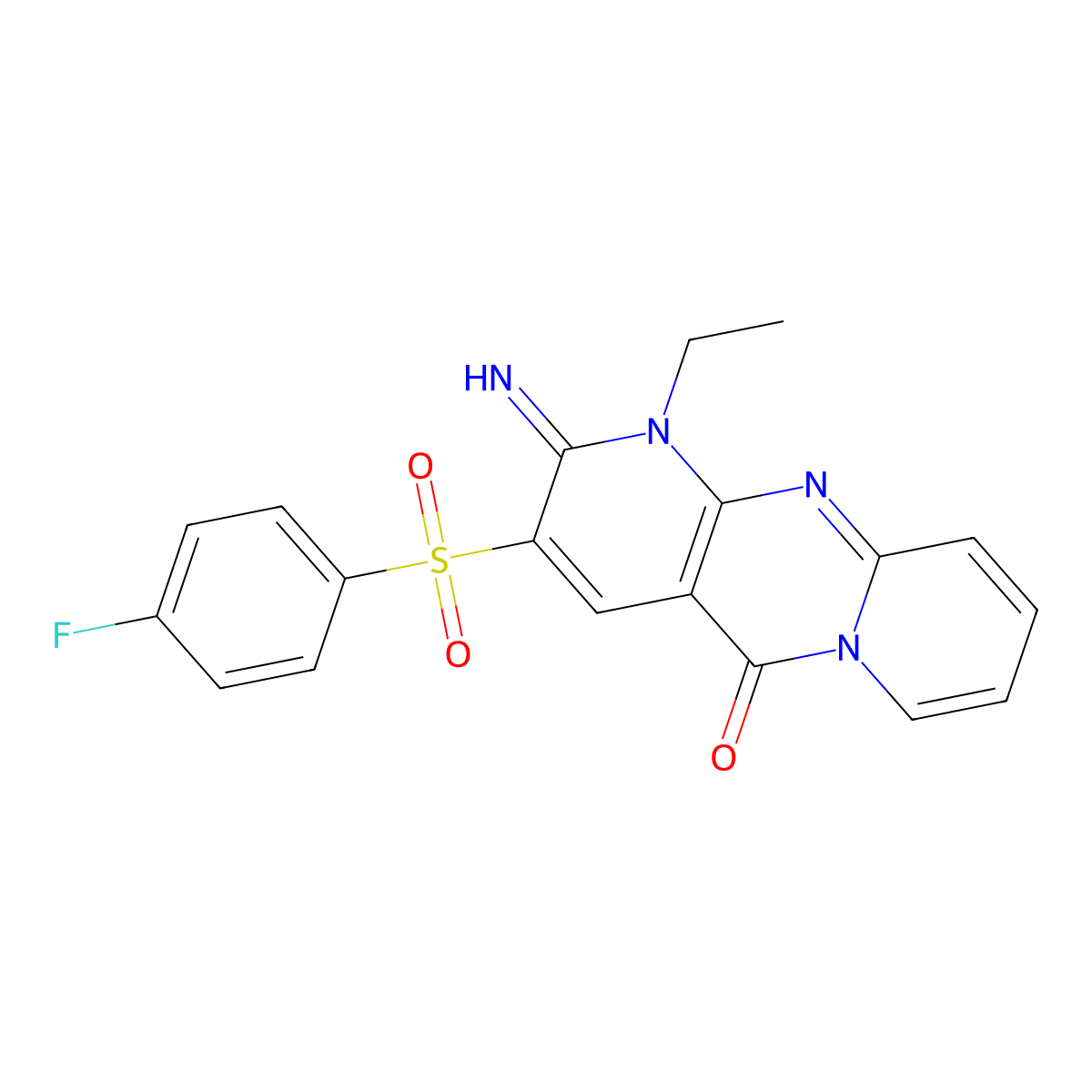 1-ethyl-3-((4-fluorophenyl)sulfonyl)-2-imino-1H-dipyrido[1,2-a:2',3'-d]pyrimidin-5(2H)-one molecular structure, CAS 848727-50-4