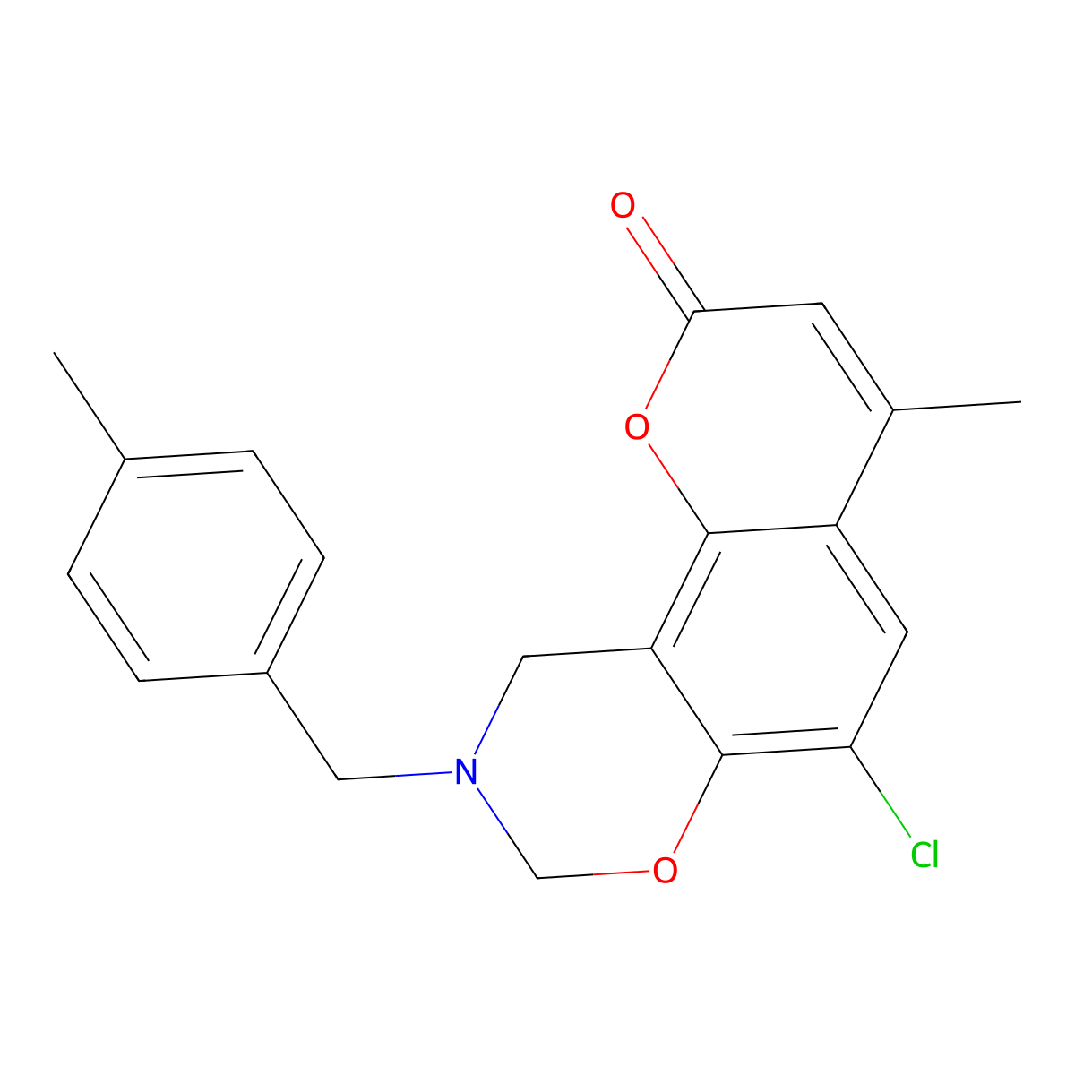 6-chloro-4-methyl-9-(4-methylbenzyl)-9,10-dihydro-2H,8H-chromeno[8,7-e][1,3]oxazin-2-one molecular structure, CAS 848728-11-0
