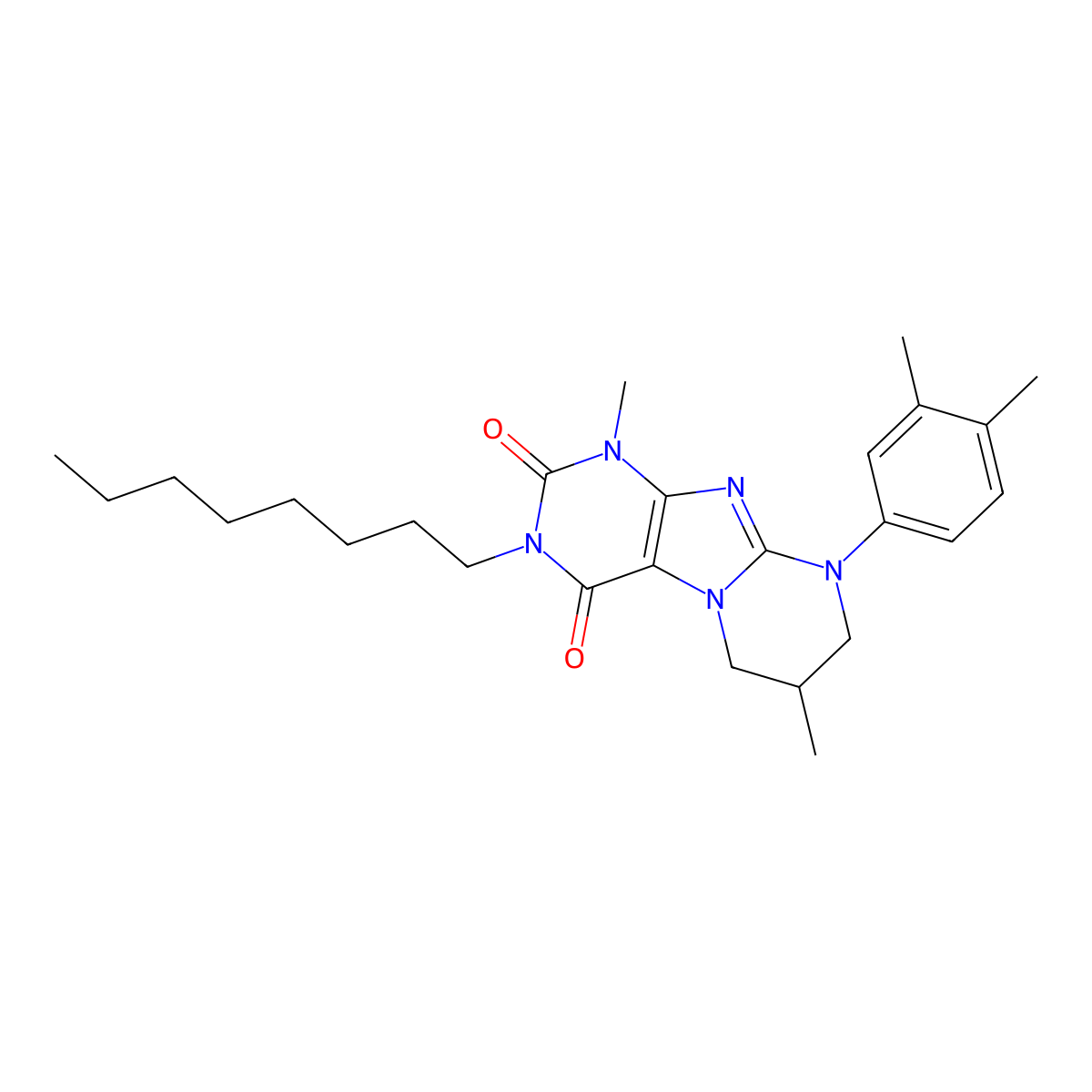 9-(3,4-dimethylphenyl)-1,7-dimethyl-3-octyl-1H,2H,3H,4H,6H,7H,8H,9H-pyrimido[1,2-g]purine-2,4-dione molecular structure, CAS 848728-16-5