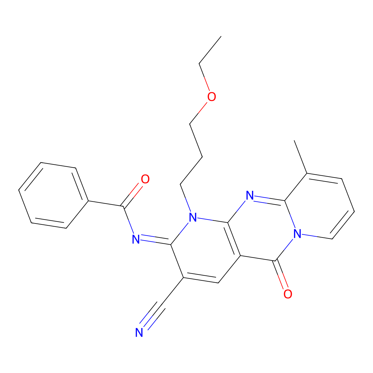 N-[3-cyano-1-(3-ethoxypropyl)-10-methyl-5-oxo-1,5-dihydro-2H-dipyrido[1,2-a:2,3-d]pyrimidin-2-ylidene]benzamide molecular structure, CAS 848728-71-2