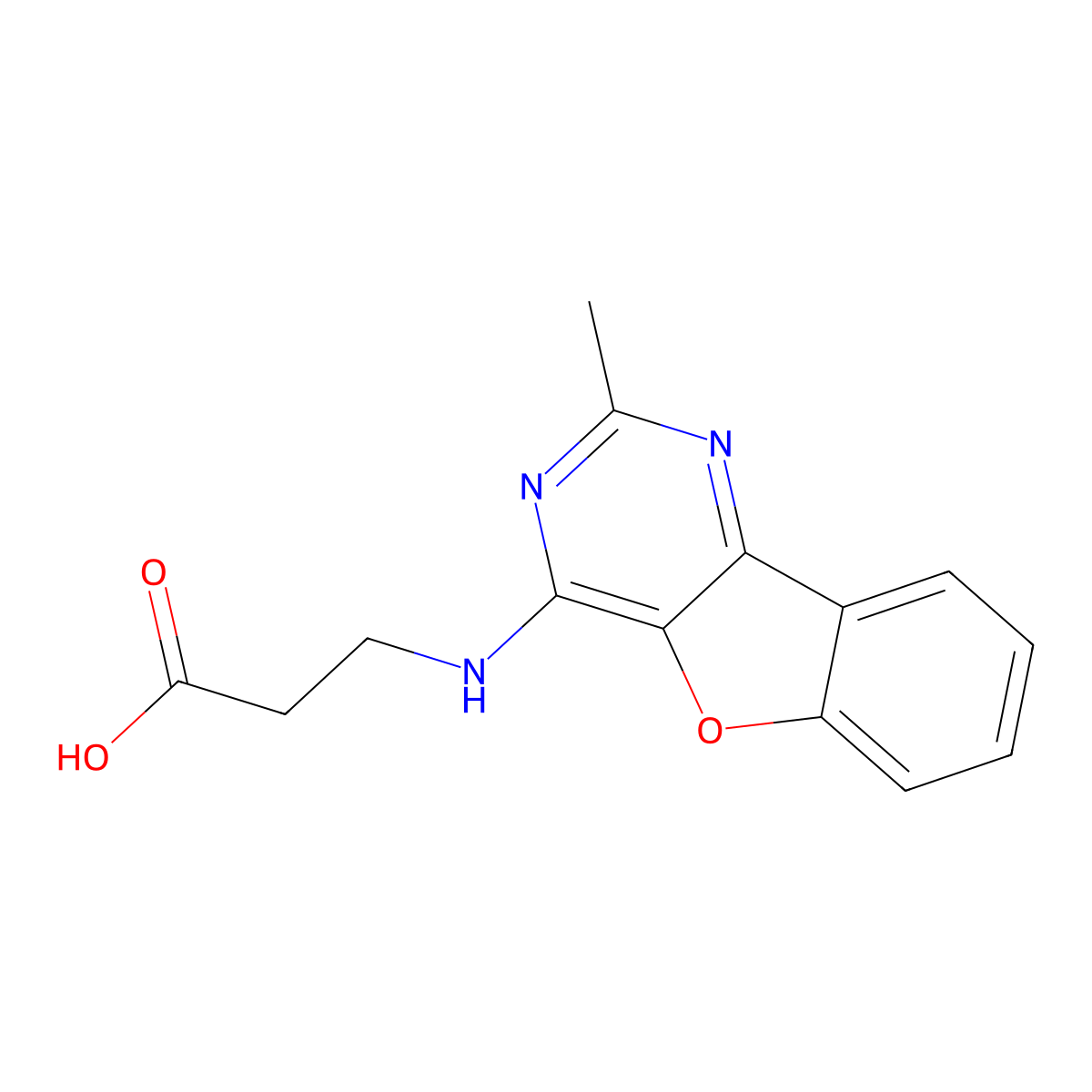 3-(2-Methyl-benzo[4,5]furo[3,2-d]pyrimidin-4-ylamino)-propionic acid molecular structure, CAS 848728-92-7