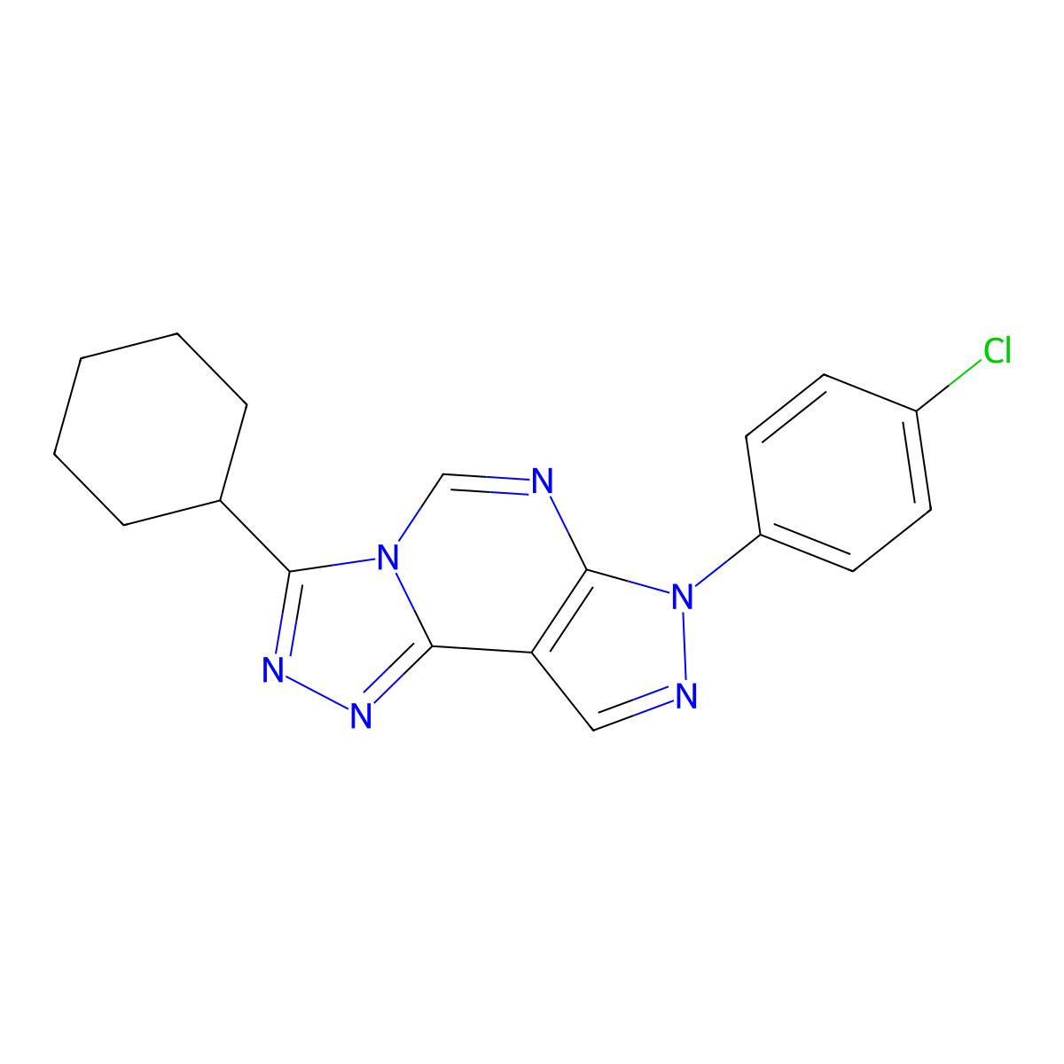 7-(4-chlorophenyl)-3-cyclohexyl-7H-pyrazolo[4,3-e][1,2,4]triazolo[4,3-c]pyrimidine molecular structure, CAS 848728-94-9