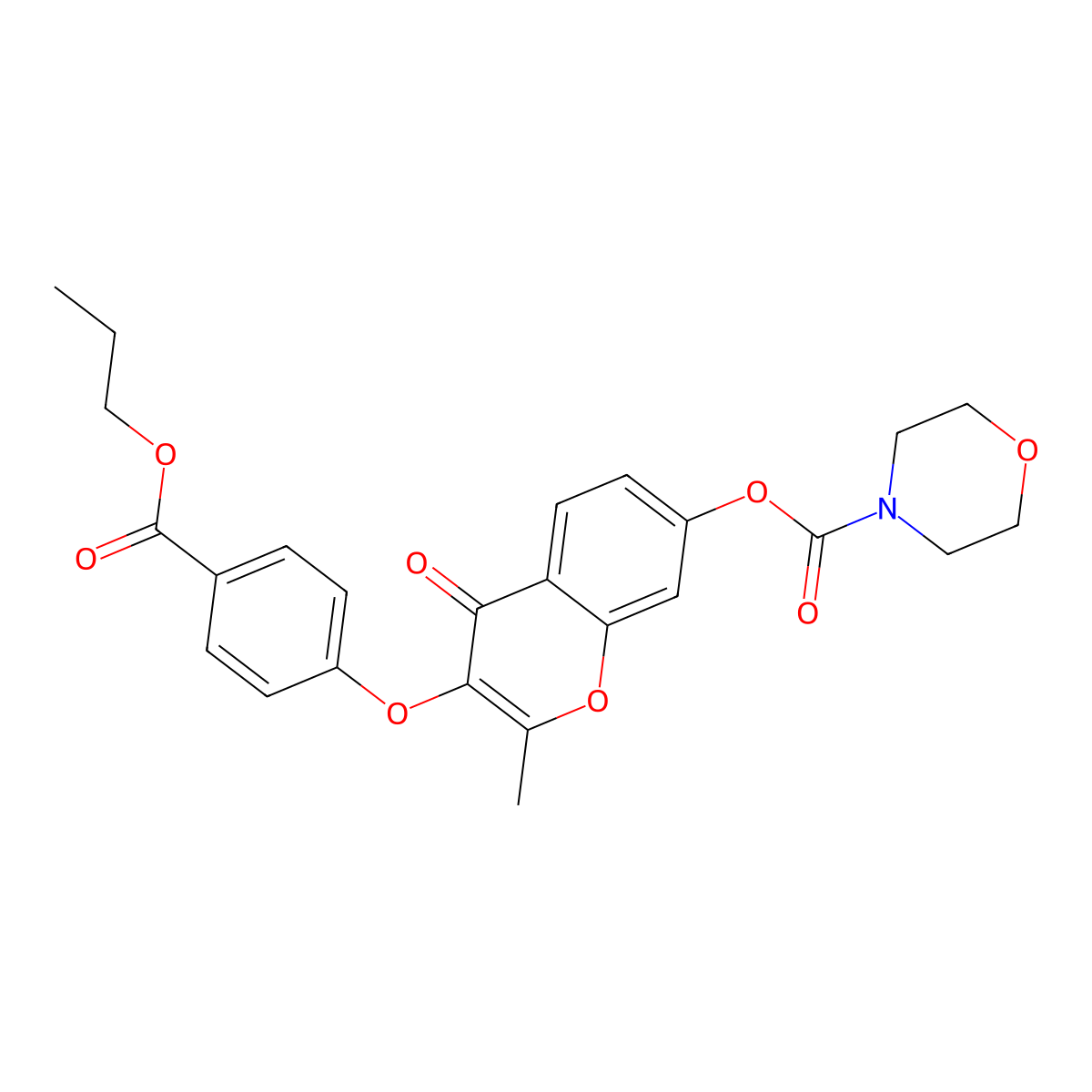 2-methyl-4-oxo-3-[4-(propoxycarbonyl)phenoxy]-4H-chromen-7-yl morpholine-4-carboxylate molecular structure, CAS 848728-95-0