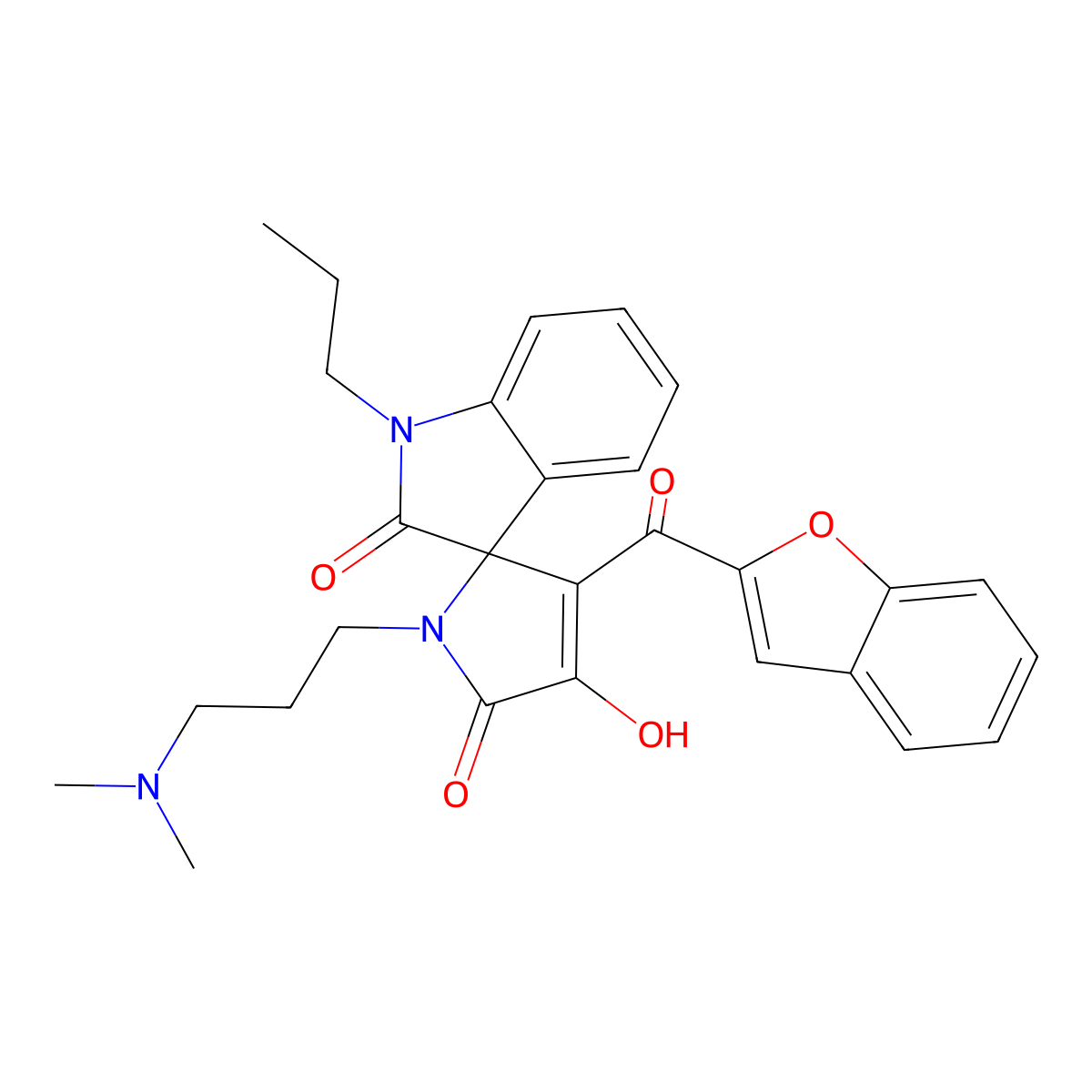 3'-(1-benzofuran-2-ylcarbonyl)-1'-[3-(dimethylamino)propyl]-4'-hydroxy-1-propylspiro[indole-3,2'-pyrrole]-2,5'(1H,1'H)-dione molecular structure, CAS 848729-36-2