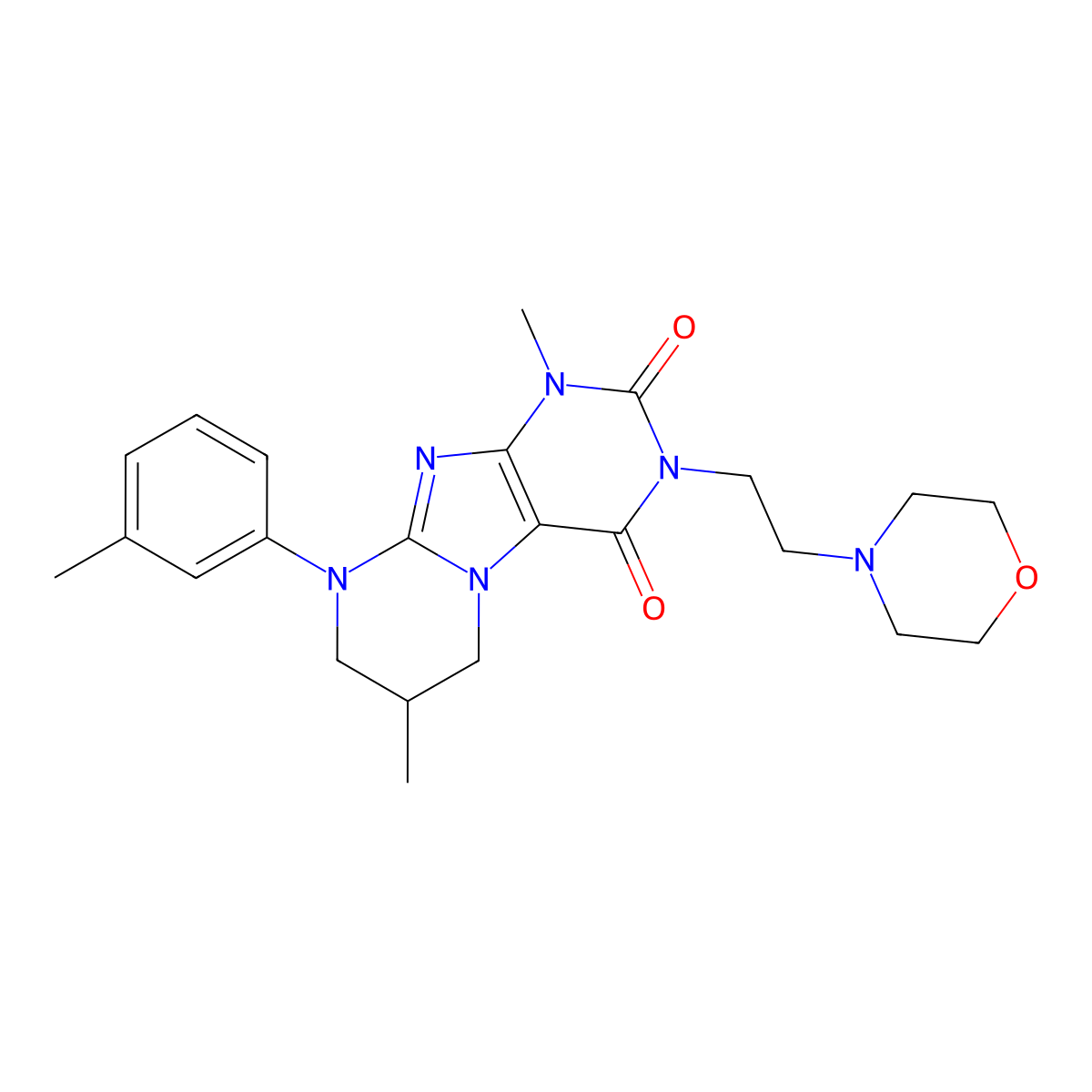 1,7-dimethyl-9-(3-methylphenyl)-3-(2-morpholin-4-ylethyl)-7,8-dihydro-6H-purino[7,8-a]pyrimidine-2,4-dione molecular structure, CAS 848729-50-0