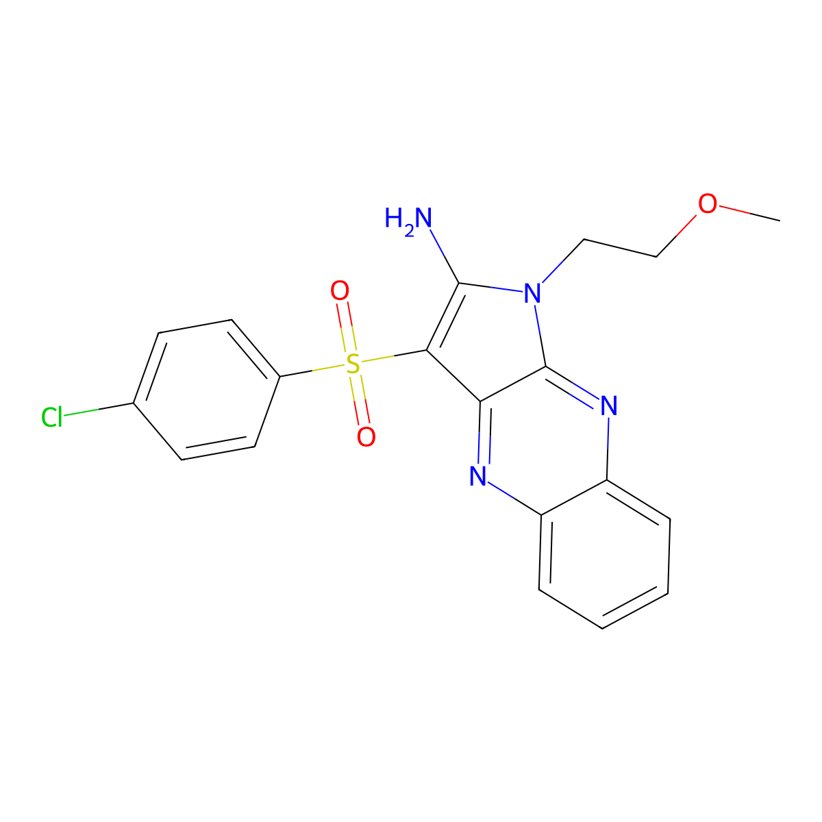 3-((4-chlorophenyl)sulfonyl)-1-(2-methoxyethyl)-1H-pyrrolo[2,3-b]quinoxalin-2-amine molecular structure, CAS 848730-02-9