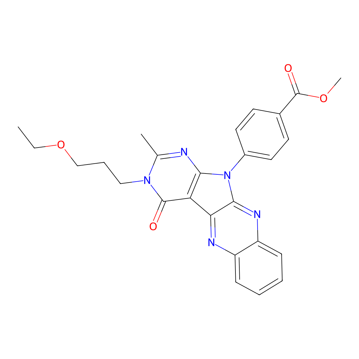 methyl 4-[3-(3-ethoxypropyl)-2-methyl-4-oxo-3,4-dihydro-11H-pyrimido[5',4':4,5]pyrrolo[2,3-b]quinoxalin-11-yl]benzoate molecular structure, CAS 848730-86-9