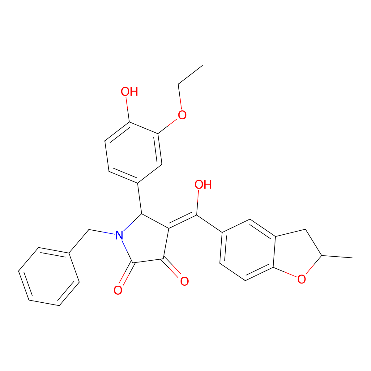1-benzyl-5-(3-ethoxy-4-hydroxyphenyl)-3-hydroxy-4-(2-methyl-2,3-dihydro-1-benzofuran-5-carbonyl)-2,5-dihydro-1H-pyrrol-2-one molecular structure, CAS 848732-38-7