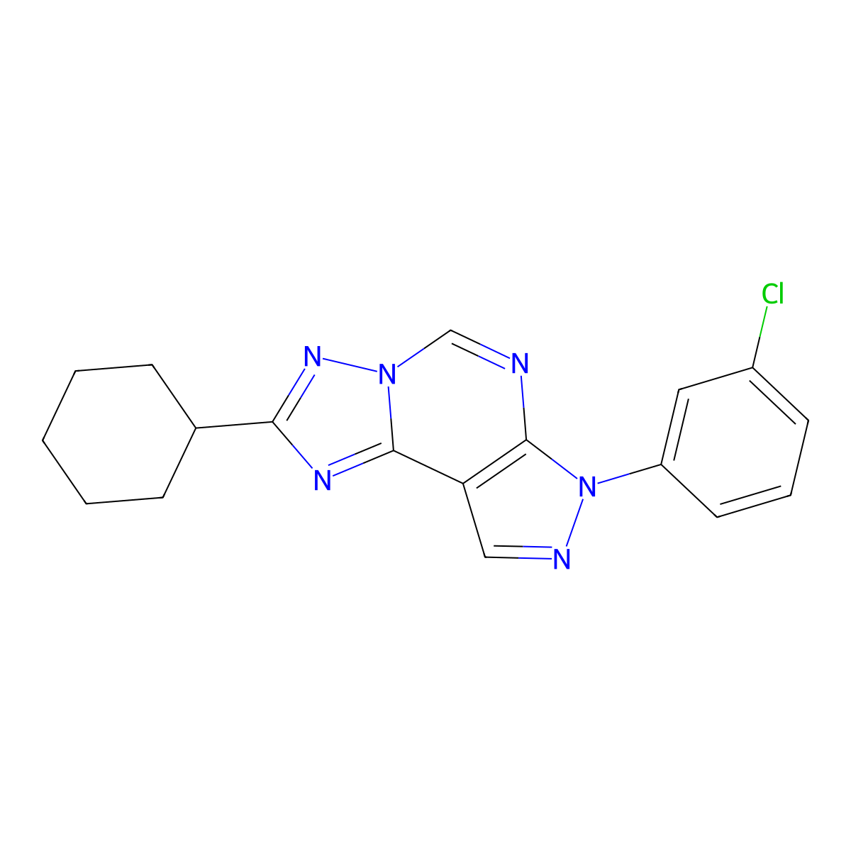3-(3-Chlorophenyl)-8-cyclohexyl-6-hydropyrazolo[5,4-d]1,2,4-triazolo[1,5-e]pyr imidine molecular structure, CAS 848732-80-9
