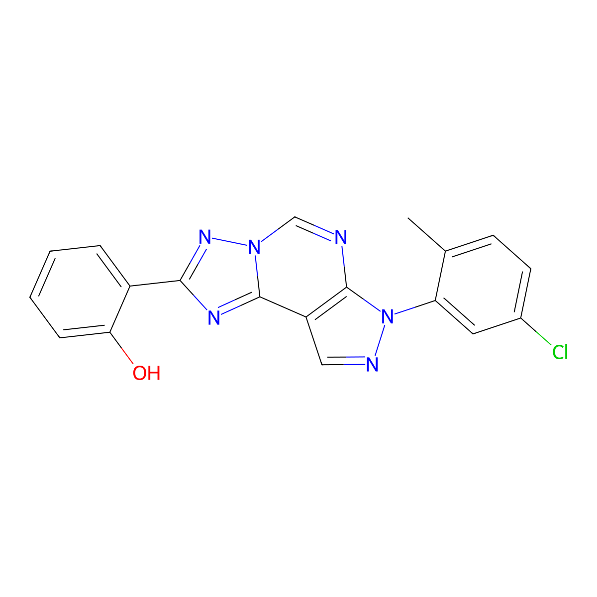 2-[7-(5-chloro-2-methylphenyl)-7H-pyrazolo[4,3-e][1,2,4]triazolo[1,5-c]pyrimidin-2-yl]phenol molecular structure, CAS 848732-90-1