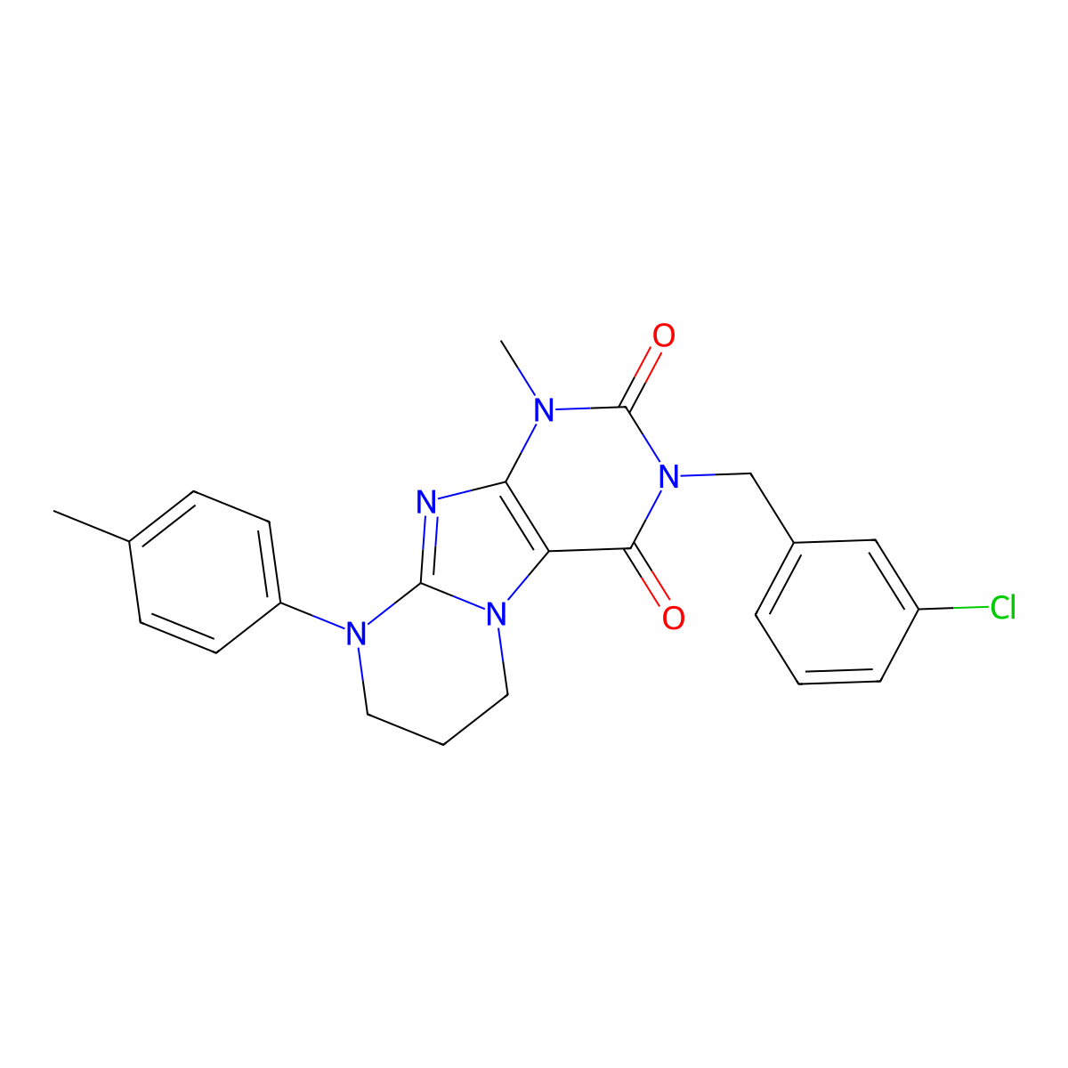 3-[(3-chlorophenyl)methyl]-1-methyl-9-(4-methylphenyl)-7,8-dihydro-6H-purino[7,8-a]pyrimidine-2,4-dione molecular structure, CAS 848732-96-7
